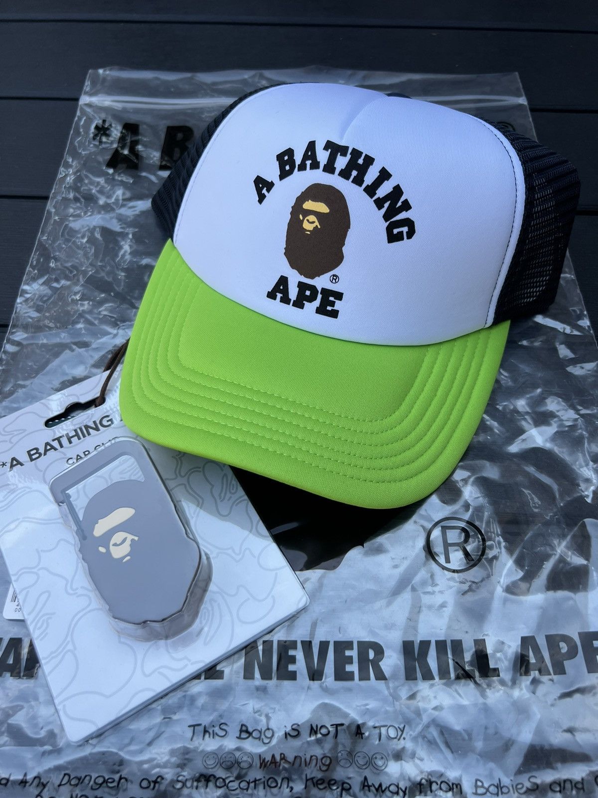 Bape Bape College Logo Mesh Trucker Hat Lime Green Size ONE SIZE - 1 Thumbnail
