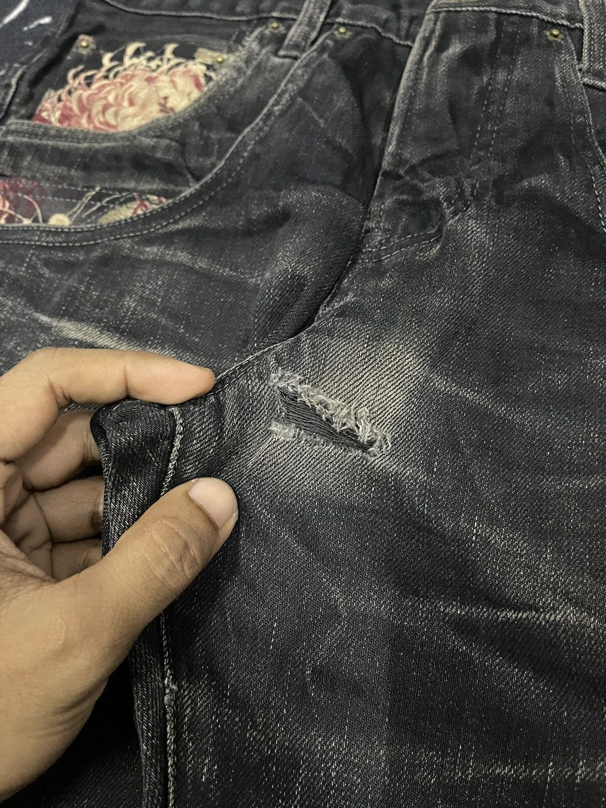 If Six Was Nine 90s KURA BUCKLEBACK DENIM JEANS DISTRESSED DESIGN Size US 29 - 7 Thumbnail