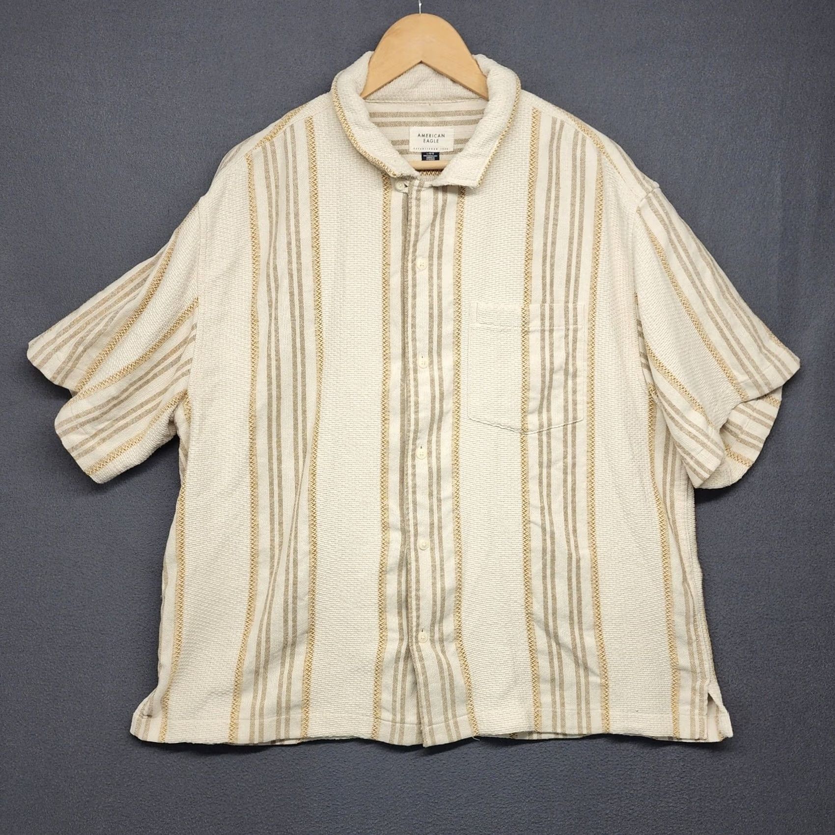 Vintage VINTAGE American Eagle Shirt Mens Large Short Sleeve Button Up Relaxed Heavy Cotton Camp Striped Collared Button-Up Mens Size US L / EU 52-54 / 3 - 2 Thumbnail