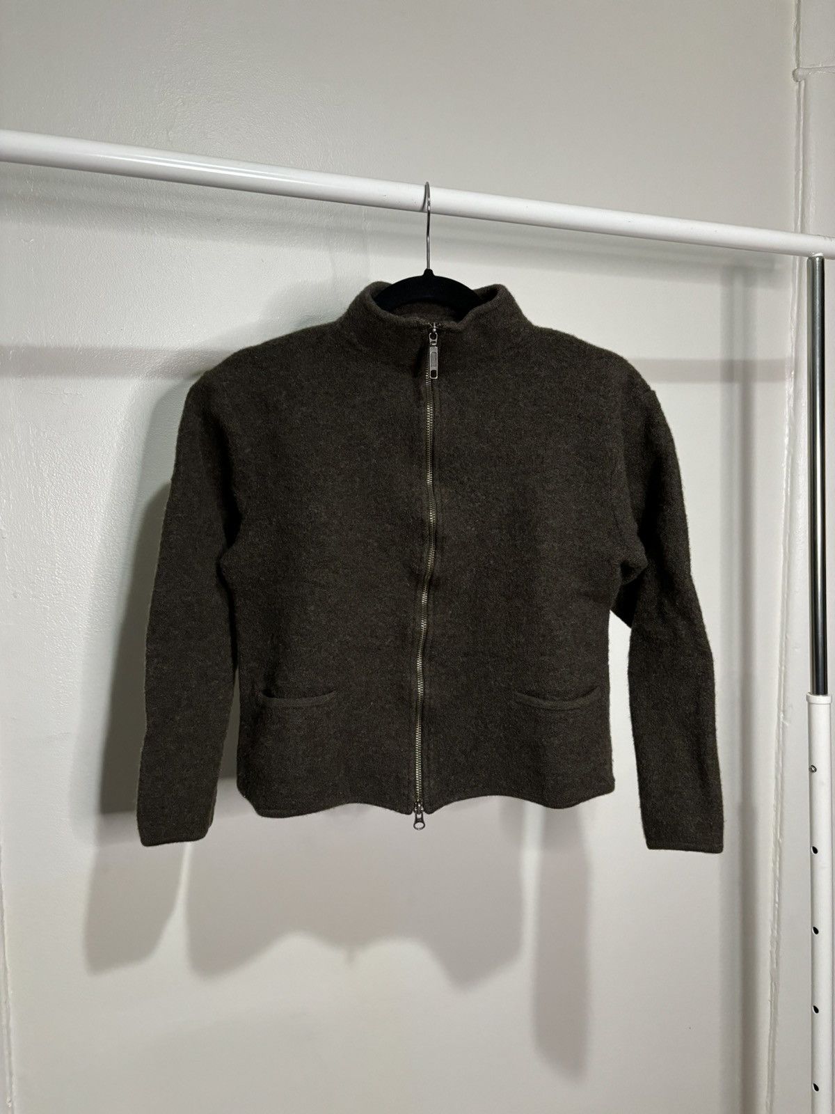 Vintage × Woolrich Woolen Mills Vintage 1990s Woolrich Khaki Green Wool Zip-Up Sweater Size XS / US 0-2 / IT 36-38 - 1 Thumbnail