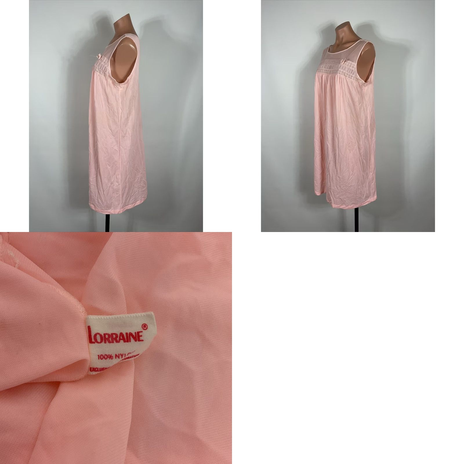 Vintage VINTAGE LORRAINE M Pink Vtg 70s ROBE NIGHTGOWN PEIGNOIR SET Embroidered Lace Size ONE SIZE - 10 Thumbnail
