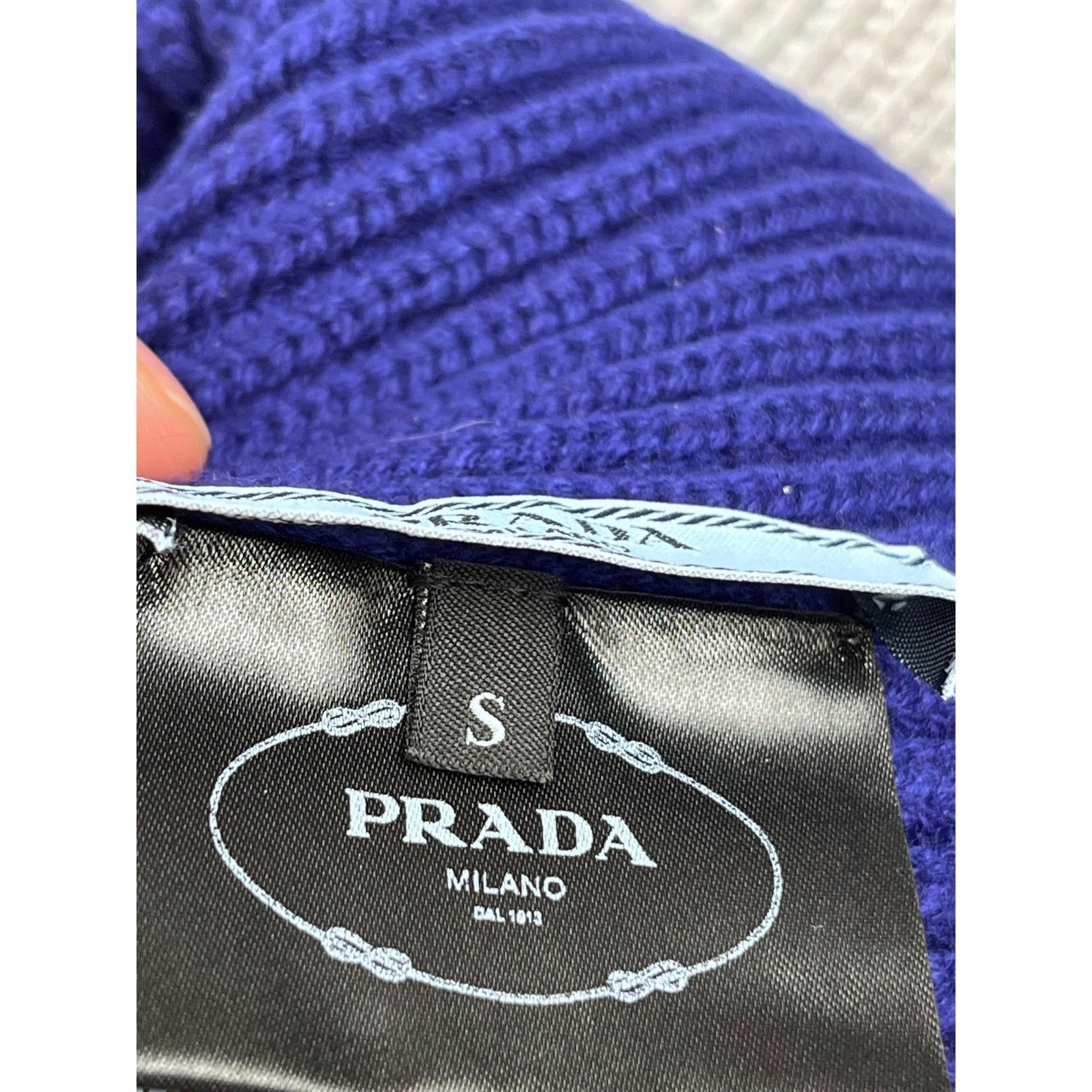 Miu Miu × Prada Prada Striped Intarsia Knit Logo Beanie Hat cashmere Italy Size ONE SIZE - 7 Thumbnail