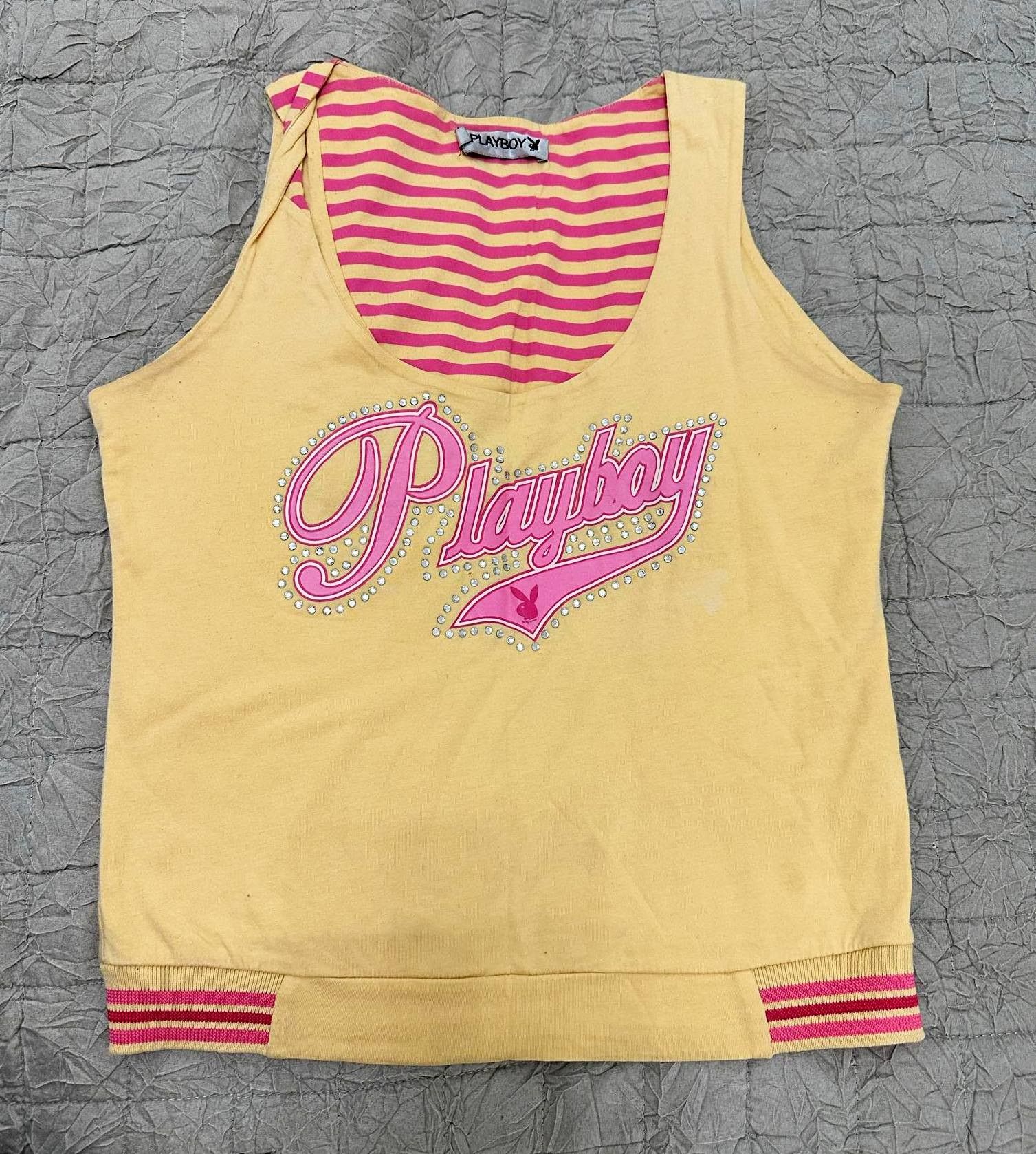 Playboy × Vintage Vintage Playboy Printed Glitter Logo Yellow Top Size XL / US 12-14 / IT 48-50 - 1 Thumbnail