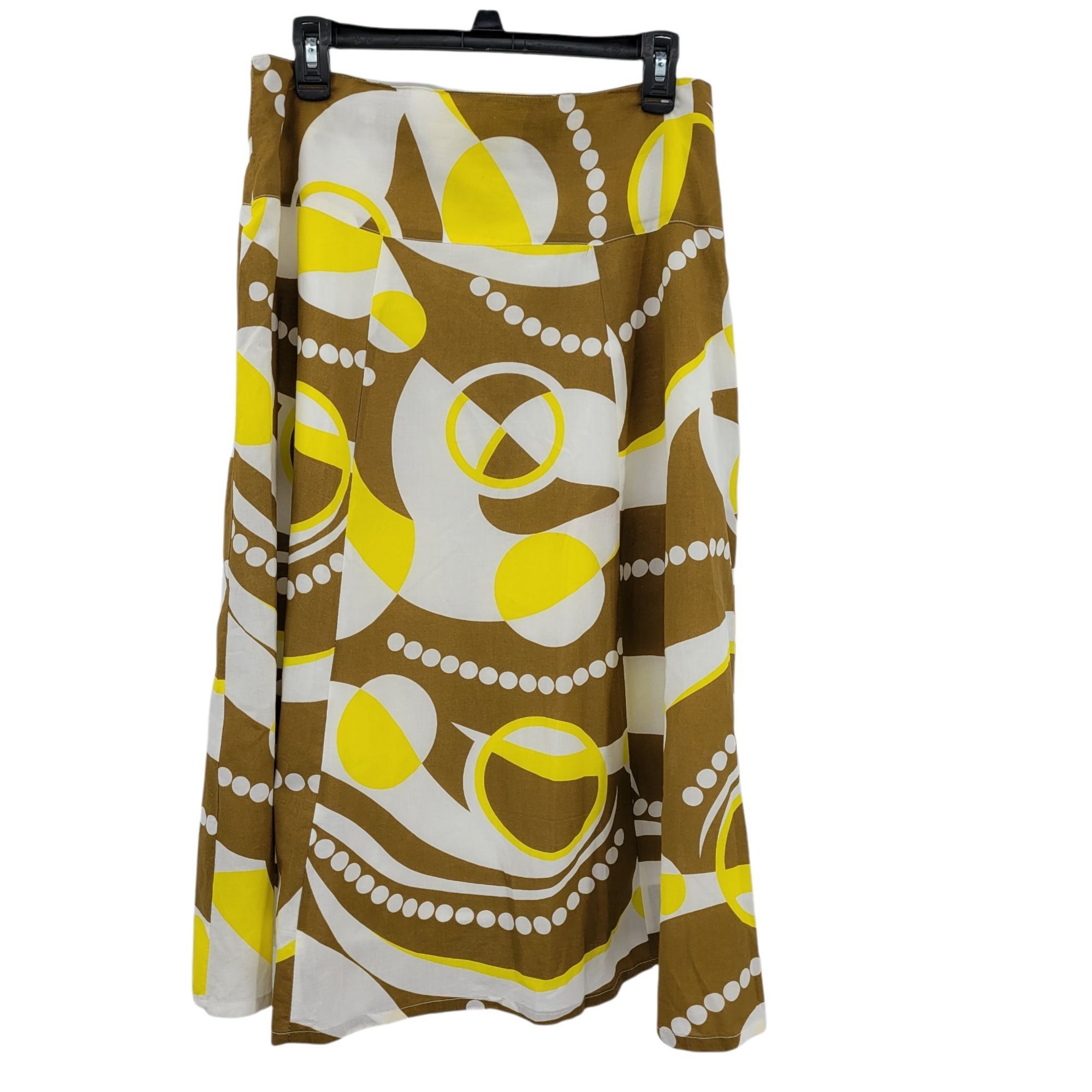Vintage Vtg Mod Artsy Skirt Sz L Yellow Brown Abstract Geometric Pri Size 32" / US 10 / IT 46 - 1 Thumbnail