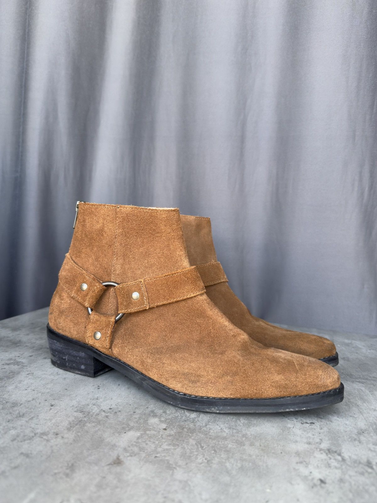 Vintage Zip Suede Moto Boots GUIDI style western harness
