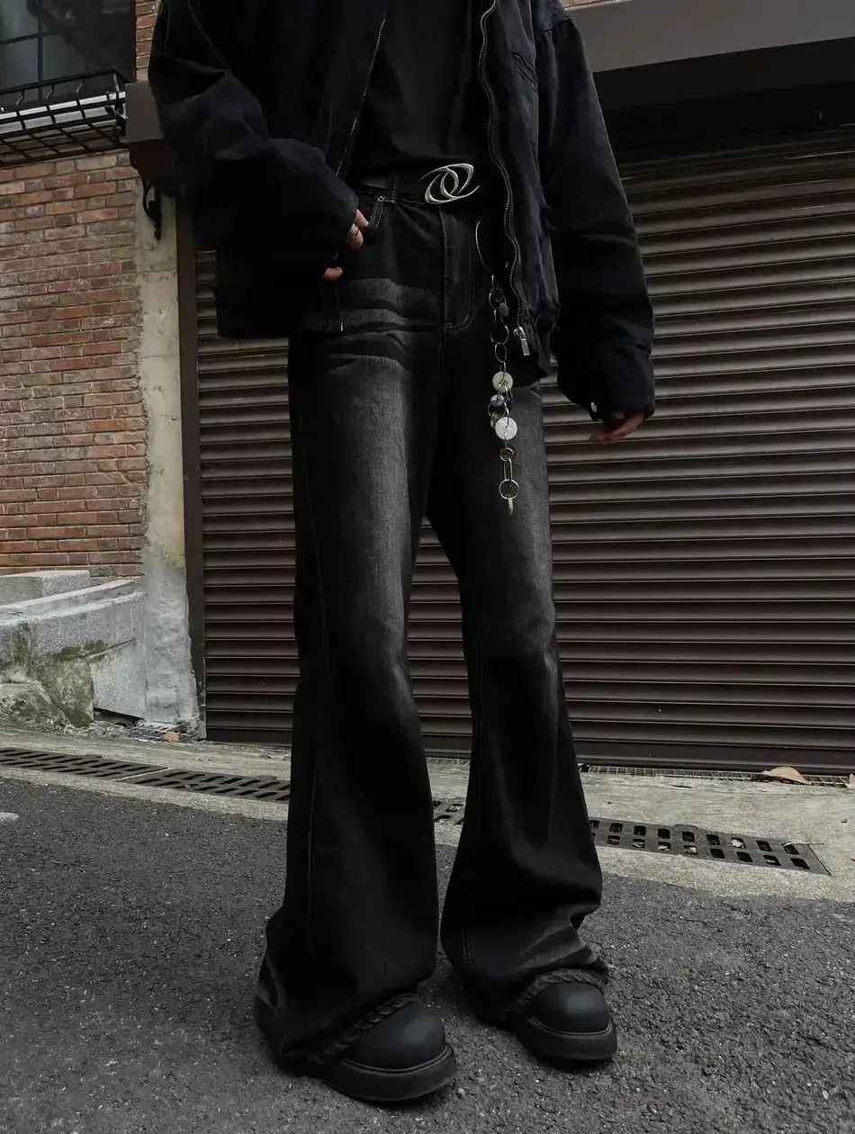 Japanese Brand Retro black straight leg micro flared jeans Size US 32 / EU 48 - 1 Thumbnail