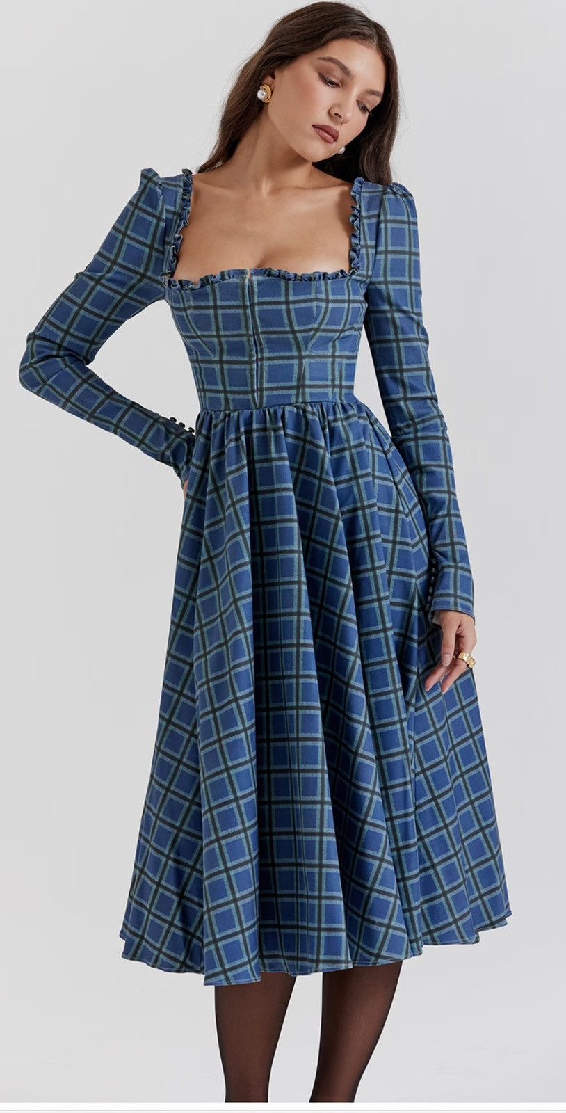 House of CB House of CB DELIA Blue TARTAN Midi Dress size M Size M / US 6-8 / IT 42-44 - 4 Thumbnail