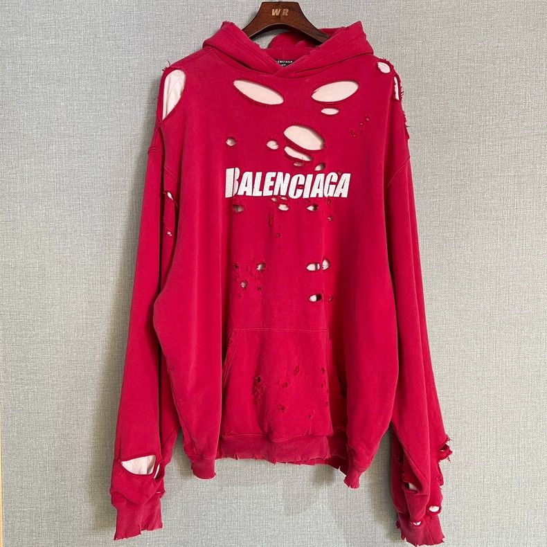Balenciaga Balenciaga Red big destroyed letter logo hoodie Size US XS / EU 42 / 0 - 1 Thumbnail