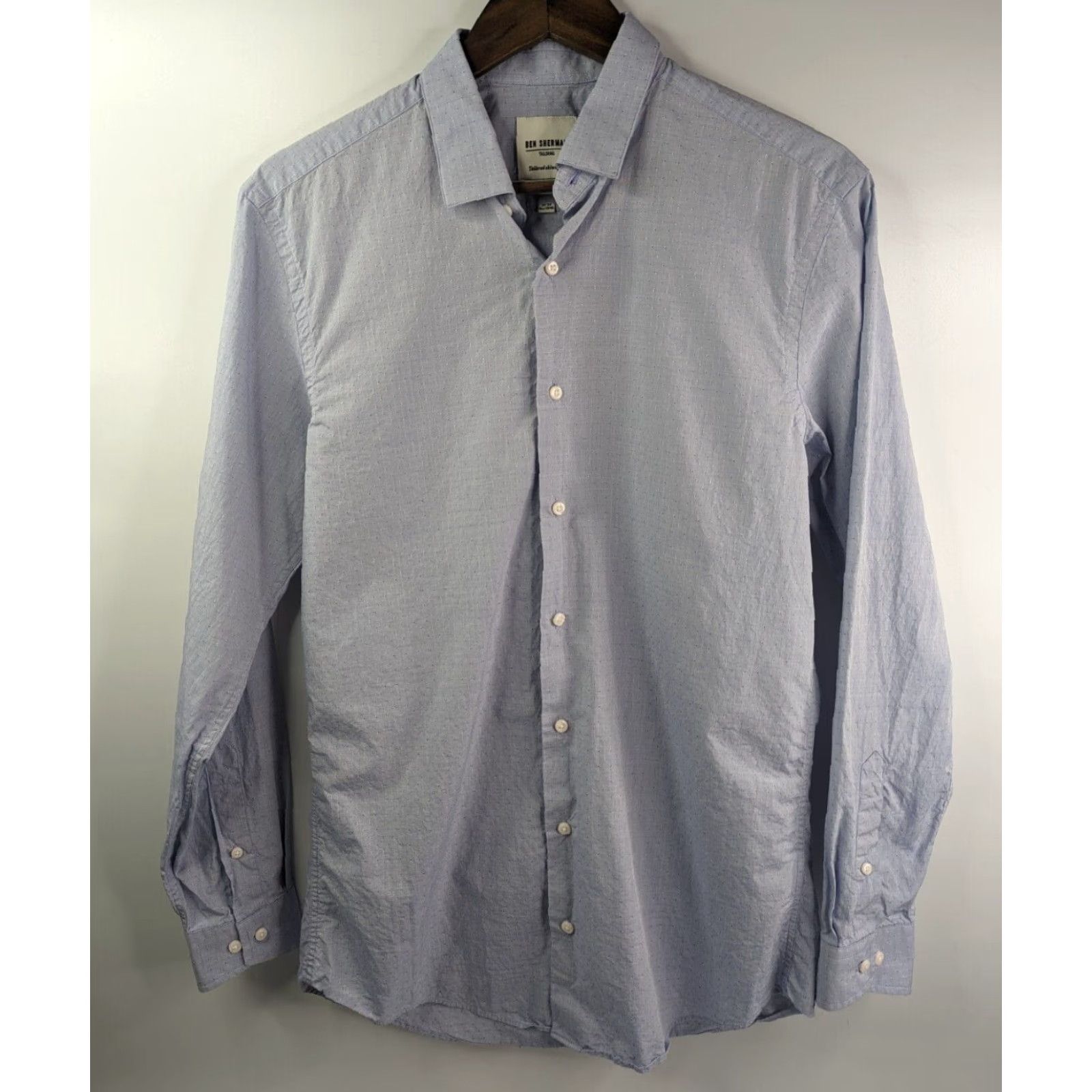 Ben Sherman Ben Sherman Dress Shirt Tailored Skinny Blue Dots Button-Down 15.5 39/40 Cotton Mens Regular Long Sleeve Collar-Down Spread Cuff Blue Size 15.5 Size 42R - 2 Thumbnail