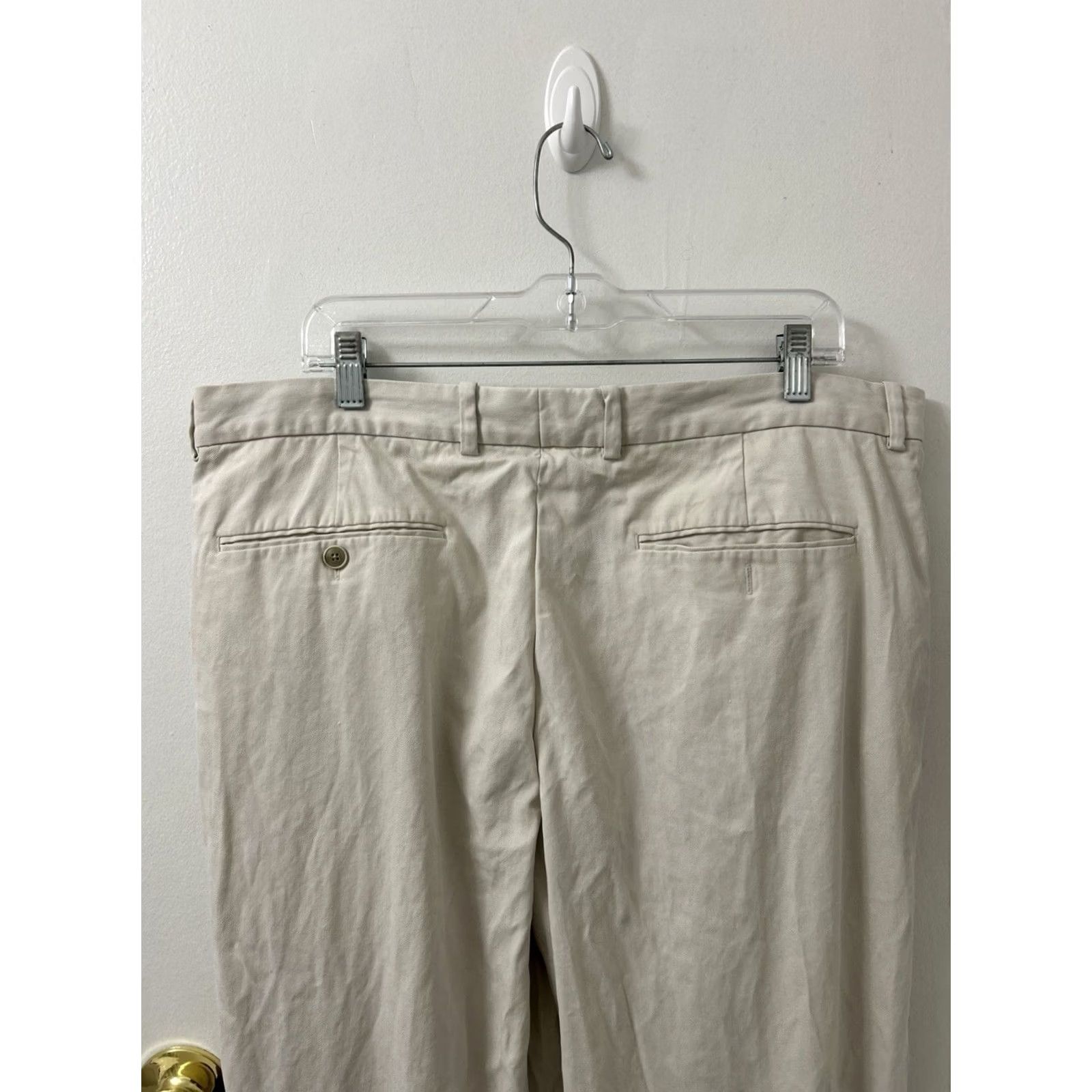 Tommy Bahama Tommy Bahama Pants Mens 38x31 Beige Silk Chino Herringbone Flat Front Logo Zipper Button Trousers Size US 38 / EU 54 - 7 Thumbnail