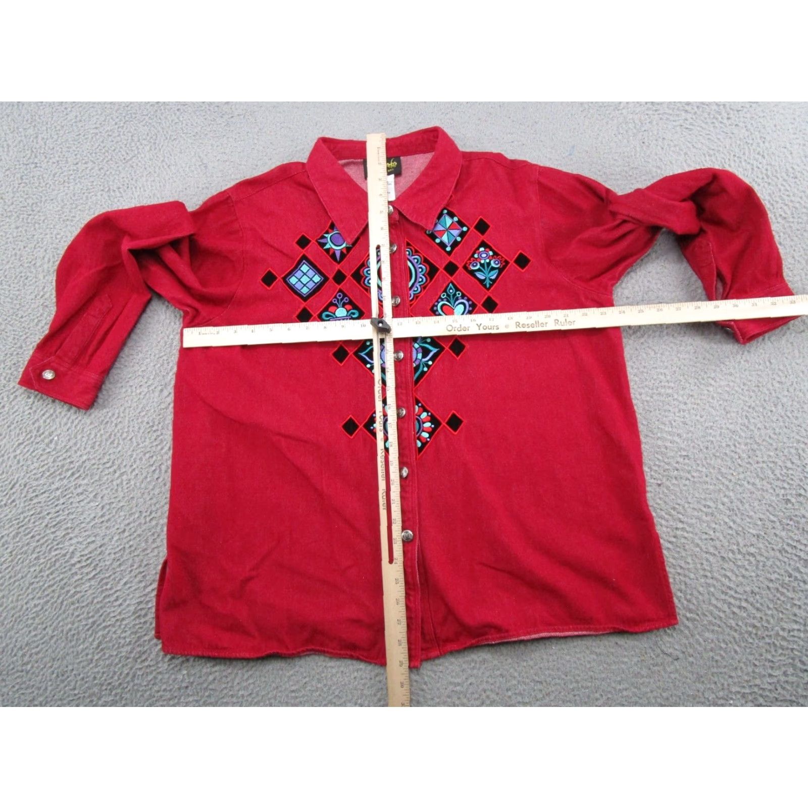 Bob Mackie VINTAGE Bob Mackie Wearable Art Embroidered Flowers Hearts Red Denim Jacket 1X Women Plus Size Jacket Embroidered Flowers Red Denim Mackie Art Size XL / US 12-14 / IT 48-50 - 4 Thumbnail