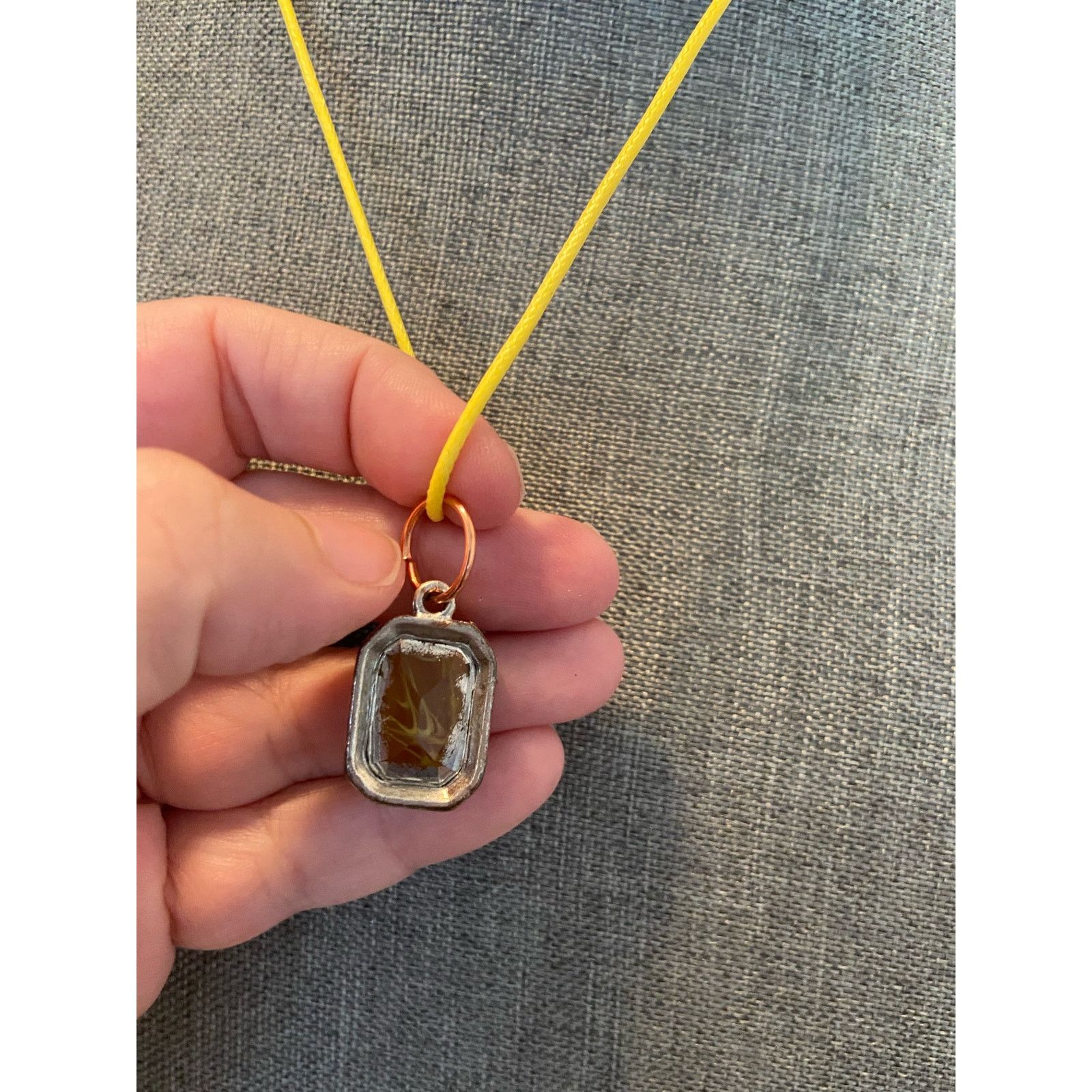 Handmade Upcycled amber colored swirl pendant necklace Size ONE SIZE - 3 Thumbnail
