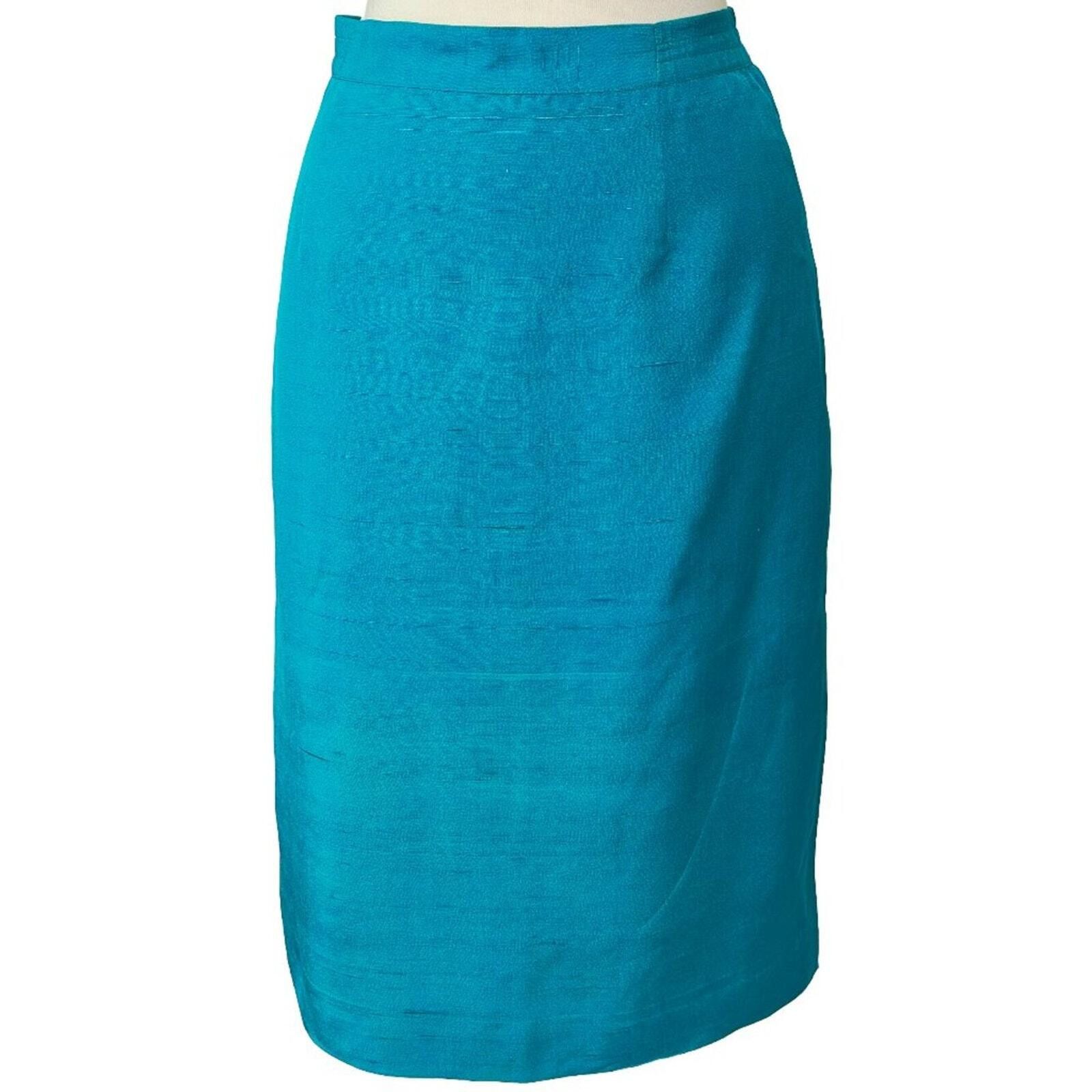 Other Adrianna Papell 100% Silk Pencil Skirt Teal Petite 6P Size 28" / US 6 / IT 42 - 1 Preview