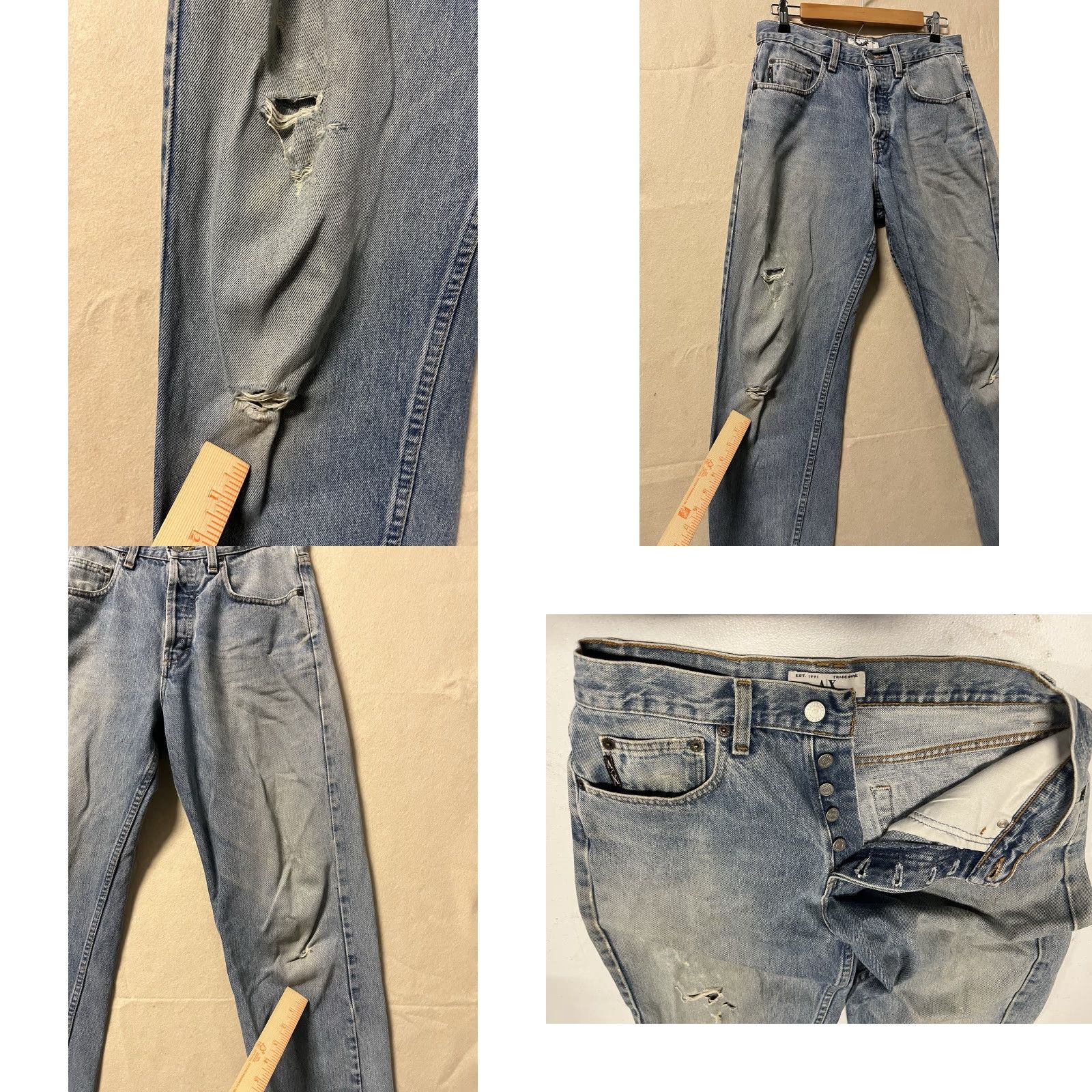 Armani Exchange VINTAGE Armani Exchange Mens Jeans 30 x 32 Denim Distressed 90s 5-Pocket Regular Blue Jeans Mens Size US 30 / EU 46 - 9 Thumbnail