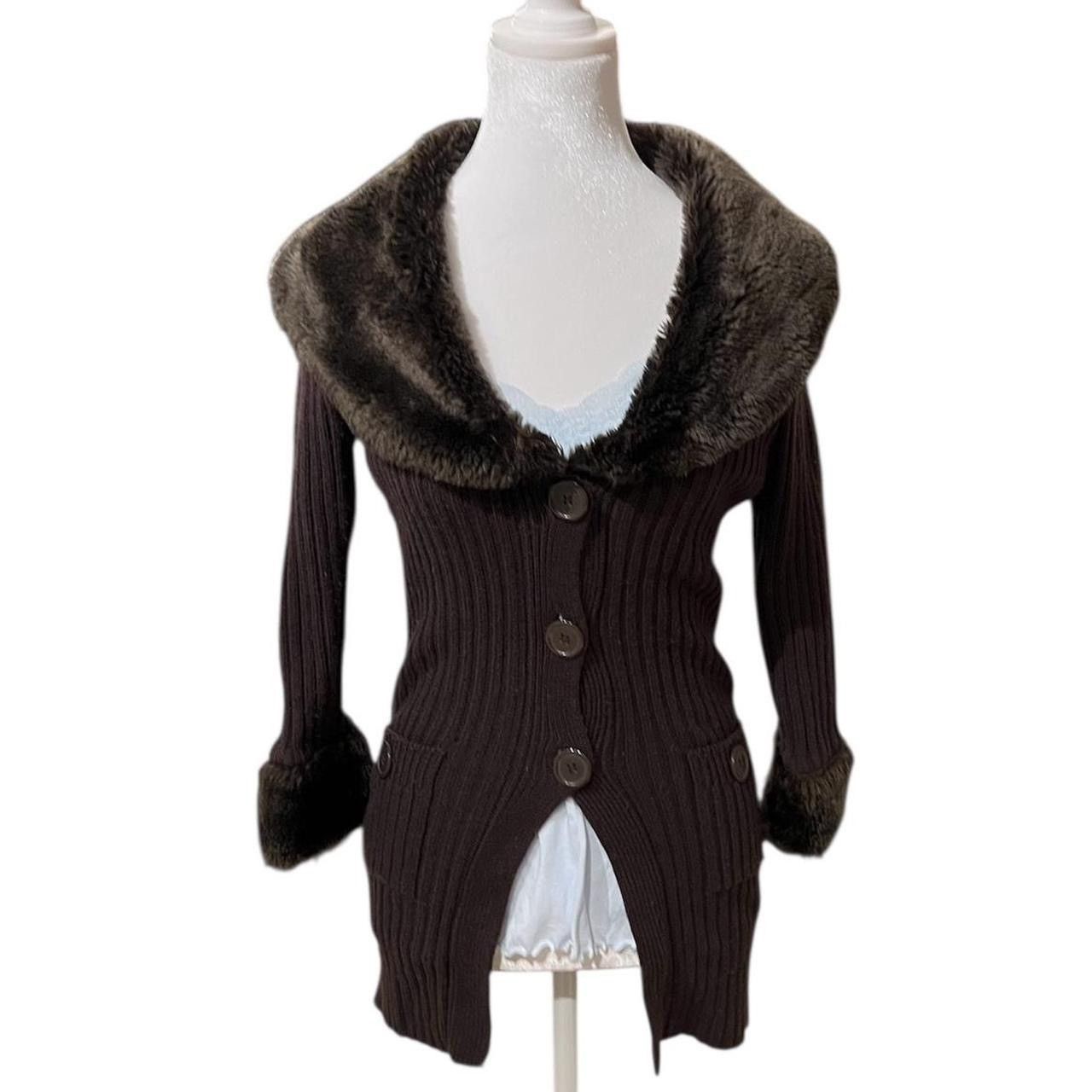 Other Brown faux fur trim long cardigan Size S / US 4 / IT 40 - 1 Thumbnail