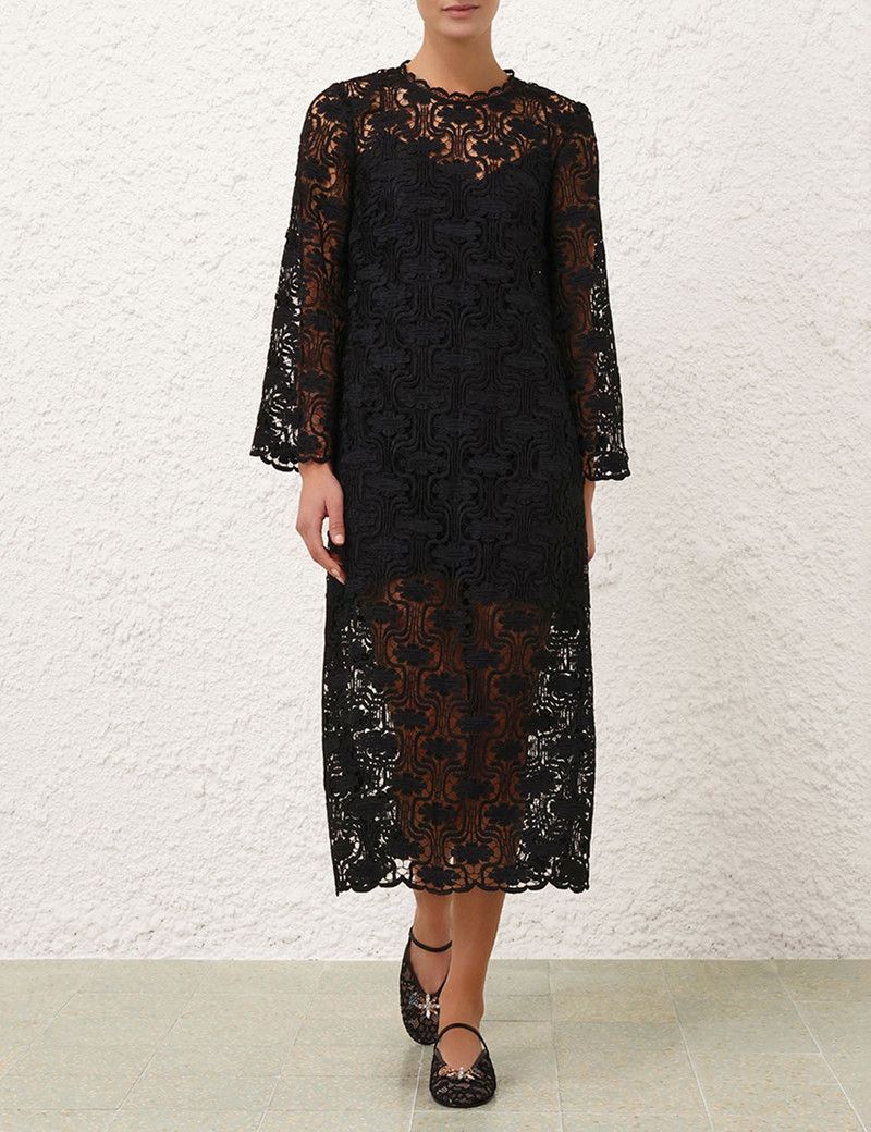 Zimmermann oc11z0126 Maxine Lace Midi Dress in Black Size L / US 10 / IT 46 - 2 Thumbnail