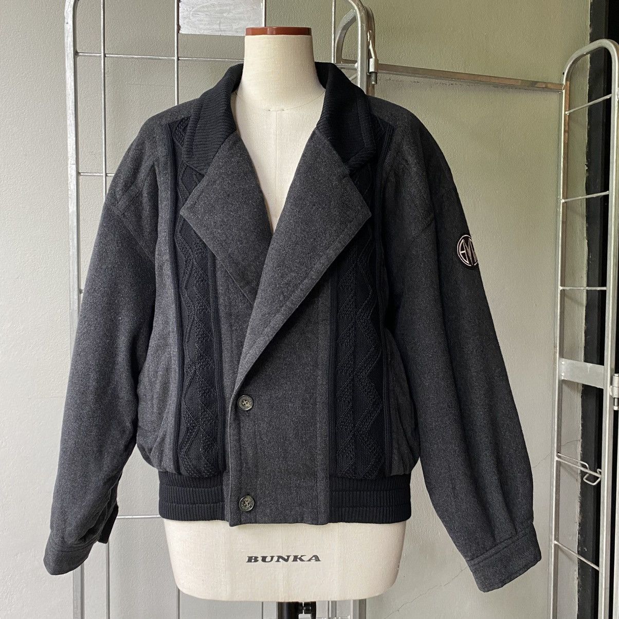 Designer BLACK PIA Dark Gray Knit Panel Jacket Size L / US 10 / IT 46 - 1 Thumbnail