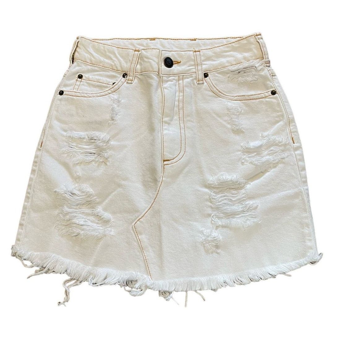 SER.O.YA Ser.O.Ya Alli Distressed Mini Denim Skirt White 24 NEW Size 24" / US 00 / IT 34 - 7 Thumbnail