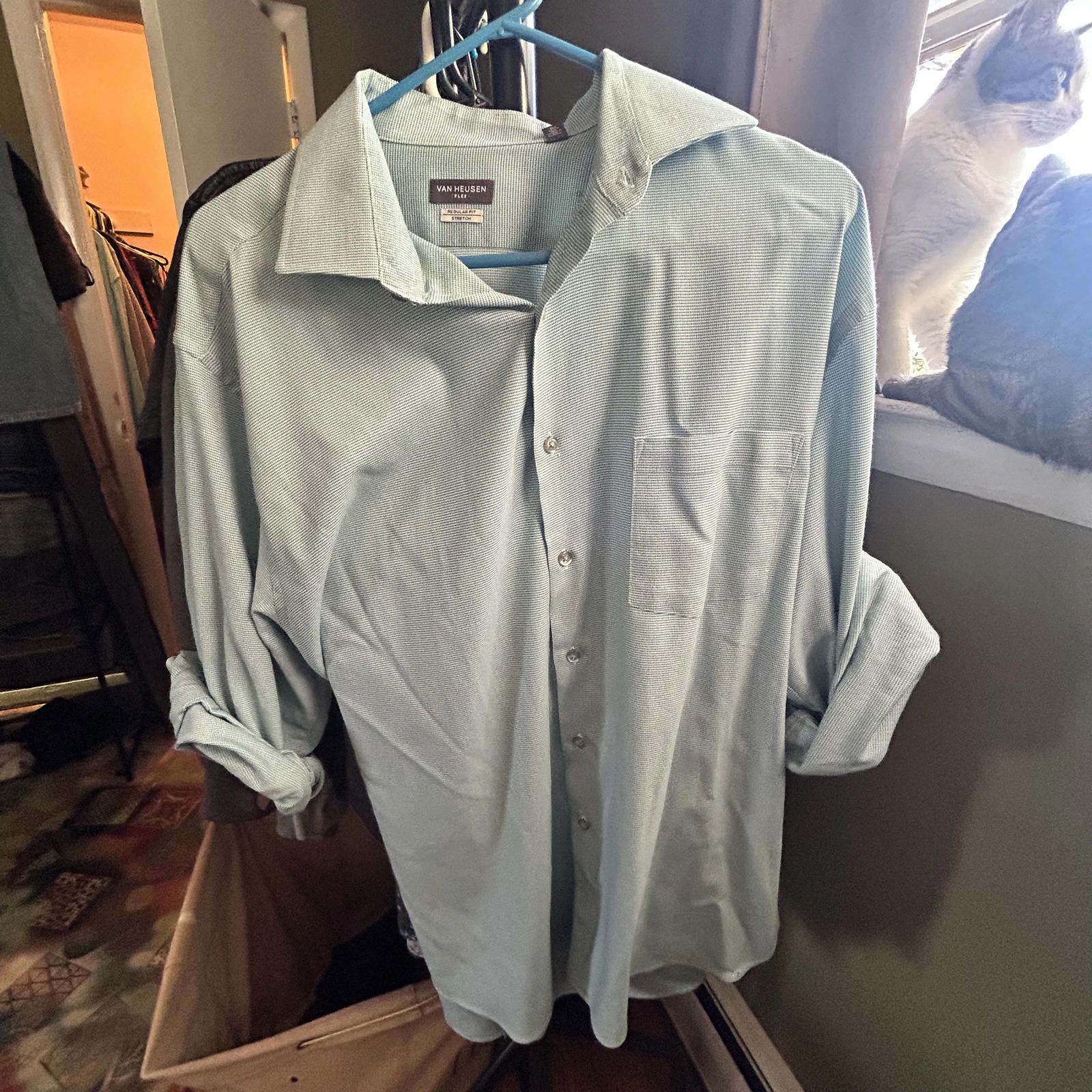 Van Heusen Van Heusen Flex Regular Fit Stretch Dress Shirt - Cool Blue Size US M / EU 48-50 / 2 - 2 Thumbnail