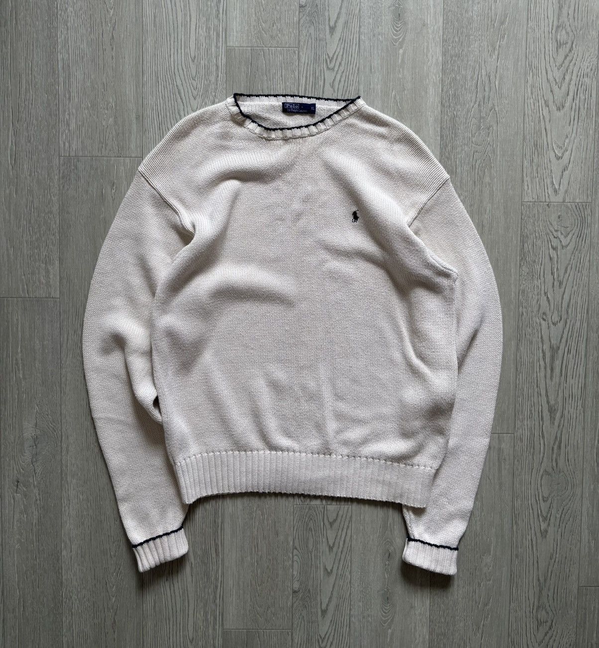Polo Ralph Lauren × Vintage Vintage Polo Ralph Lauren Beige Sweater Logo Size US XL / EU 56 / 4 - 1 Thumbnail