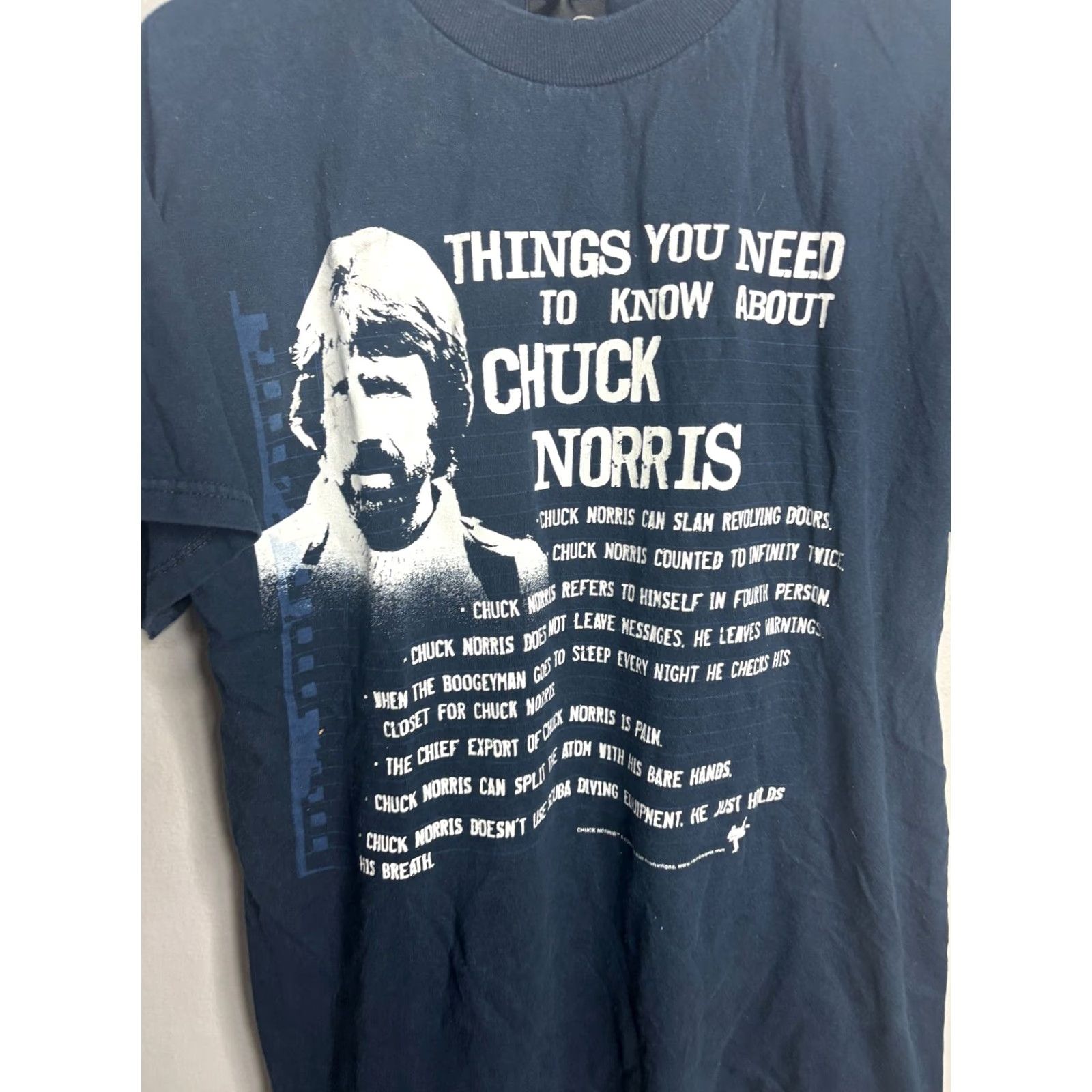 Vintage Chuck Norris Facts T-Shirt M Blue 2000s Graphic Cotton Crew Neck Men Size US M / EU 48-50 / 2 - 2 Thumbnail