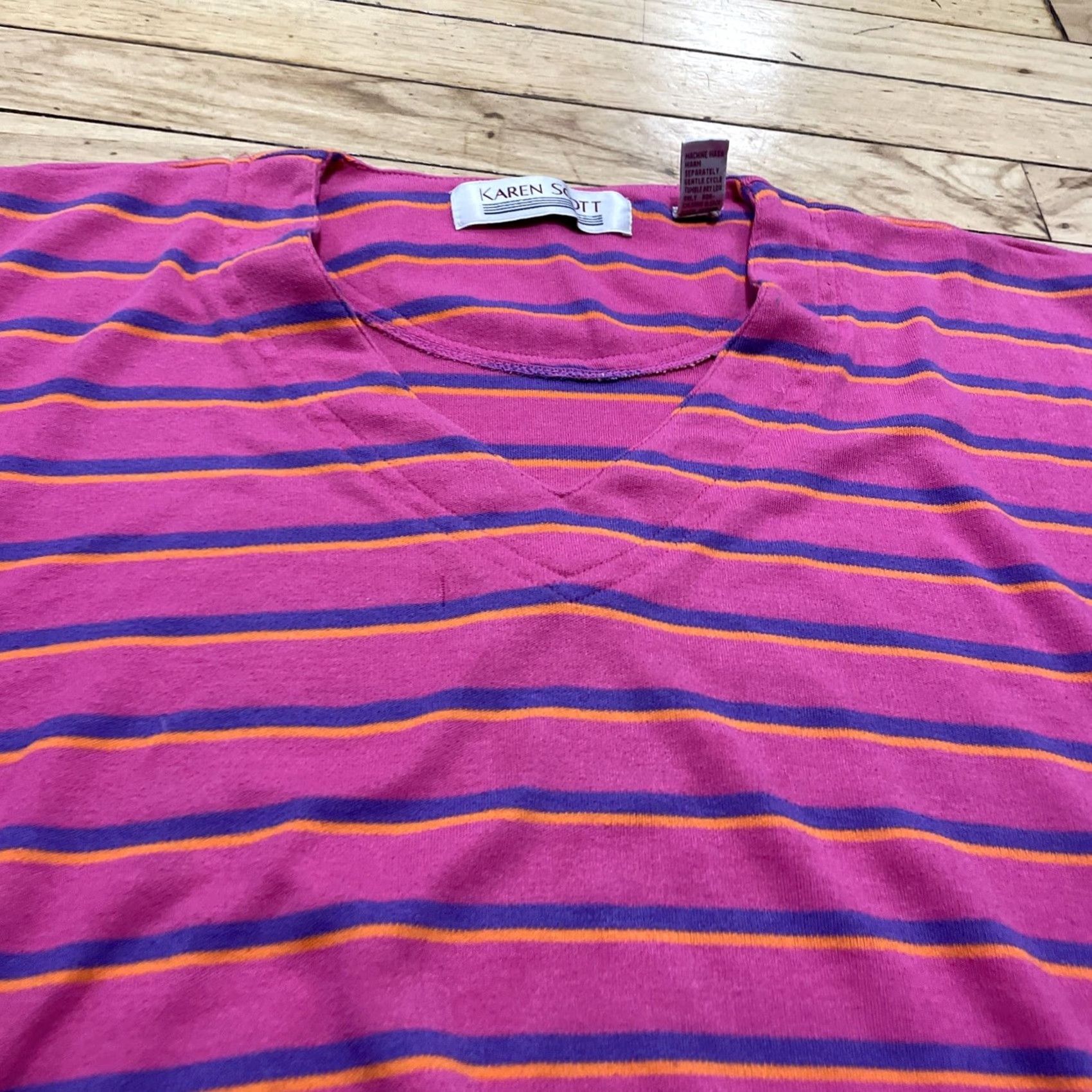 Vintage VINTAGE Karen Scott Sweater Women L 90s Streetwear Pink Orange Striped V Knit Dolman Sleeve Slim Fit Casual Womens Size L / US 10 / IT 46 - 3 Thumbnail