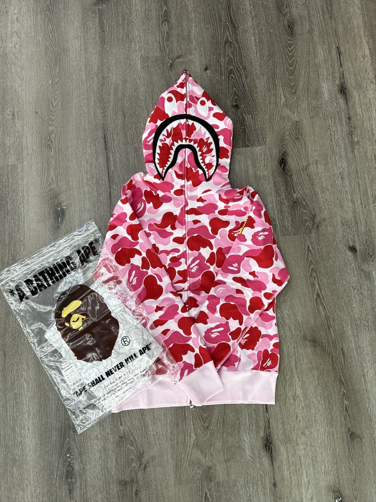 Image of Bape Abc Camo 2Nd Shark Full Zip Hoodie in Pink, Men's (Size Small)