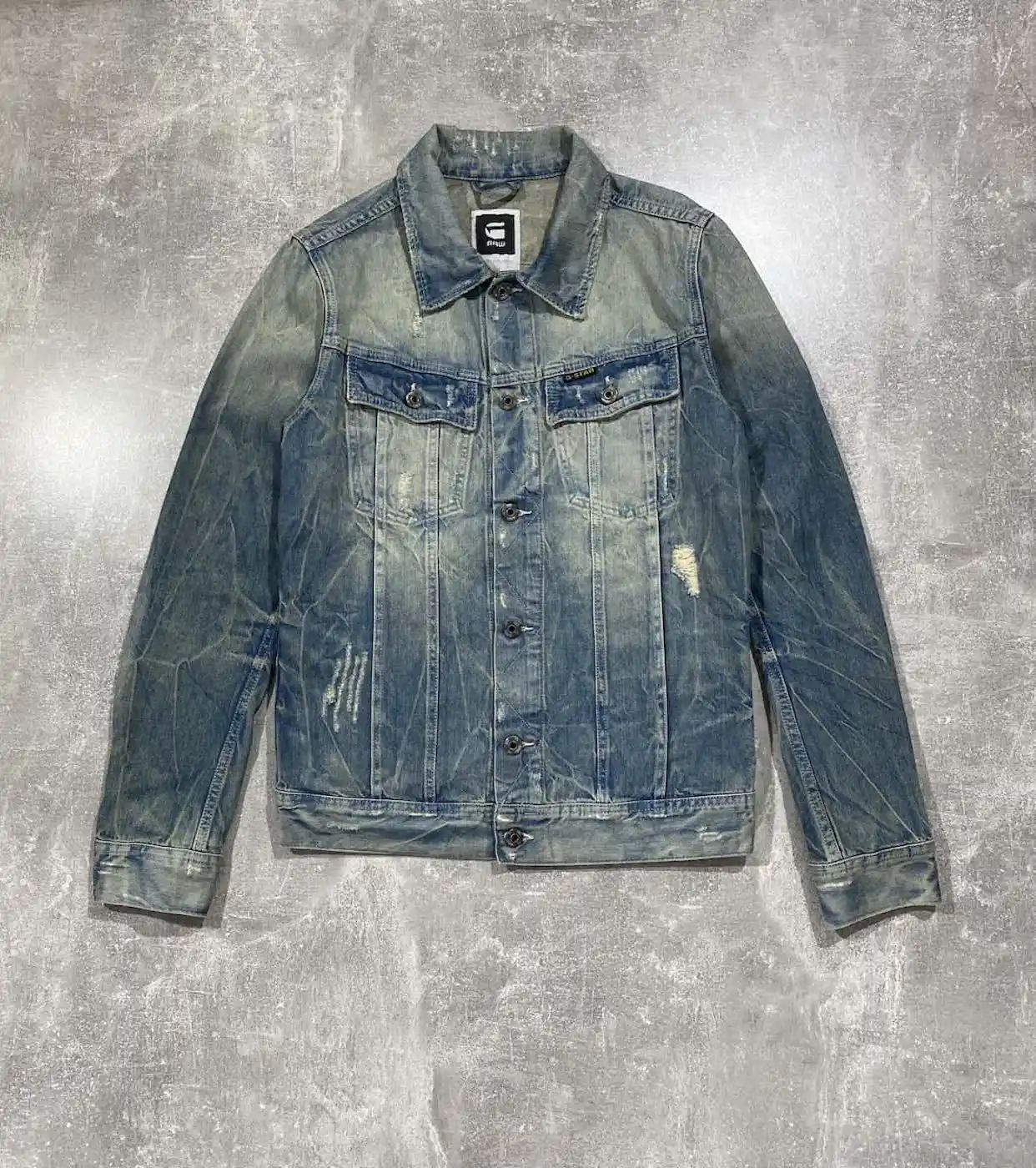Pre-owned Avant Garde Vintage G-star Distressed Denim Washed Jacket