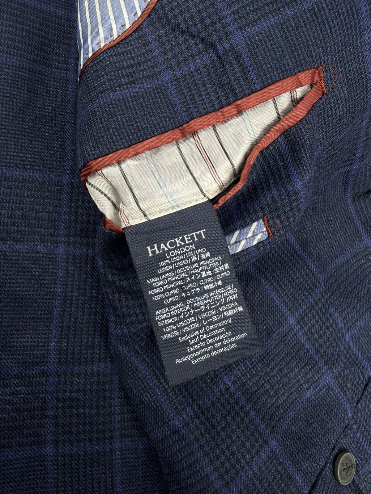 Hackett Hackett London Navy Linen Blazer Blue Check 42R 52R Size 42R - 11 Thumbnail