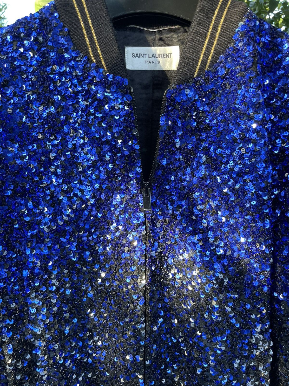 Saint Laurent Paris Saint Laurent Paris Teddy Varsity Sequin Bomber Jacket Blue Size US XS / EU 42 / 0 - 18 Thumbnail