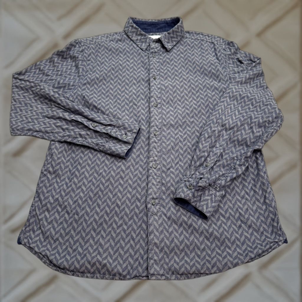Peregrine Peregrine Shirt Men 2XL Button-Up Geometric Navy Blue Cotton Workwear Casual Classic Modern Vintage: No Size US XXL / EU 58 / 5 - 1 Thumbnail