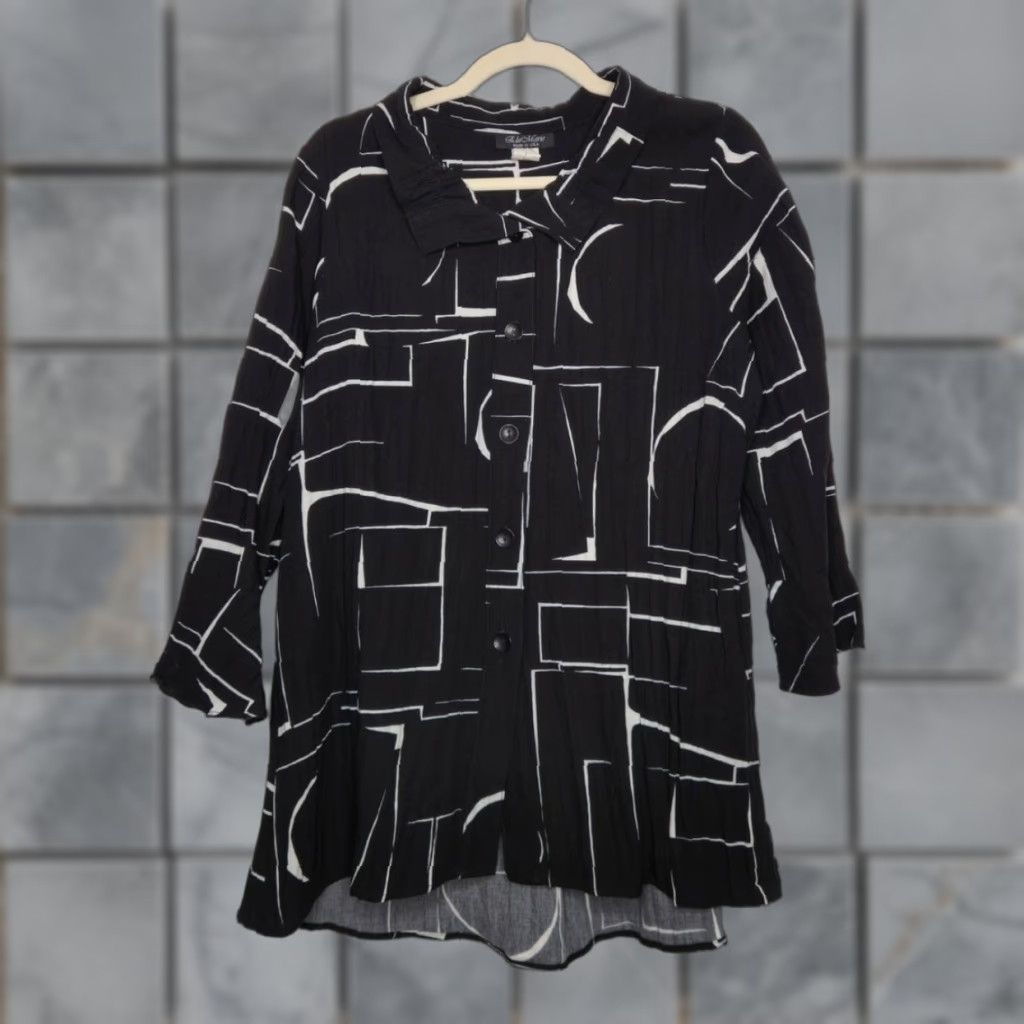 Vintage VINTAGE Black White Abstract Art Geometric Modernism Modernist Shirt Blouse L Size L / US 10 / IT 46 - 1 Thumbnail