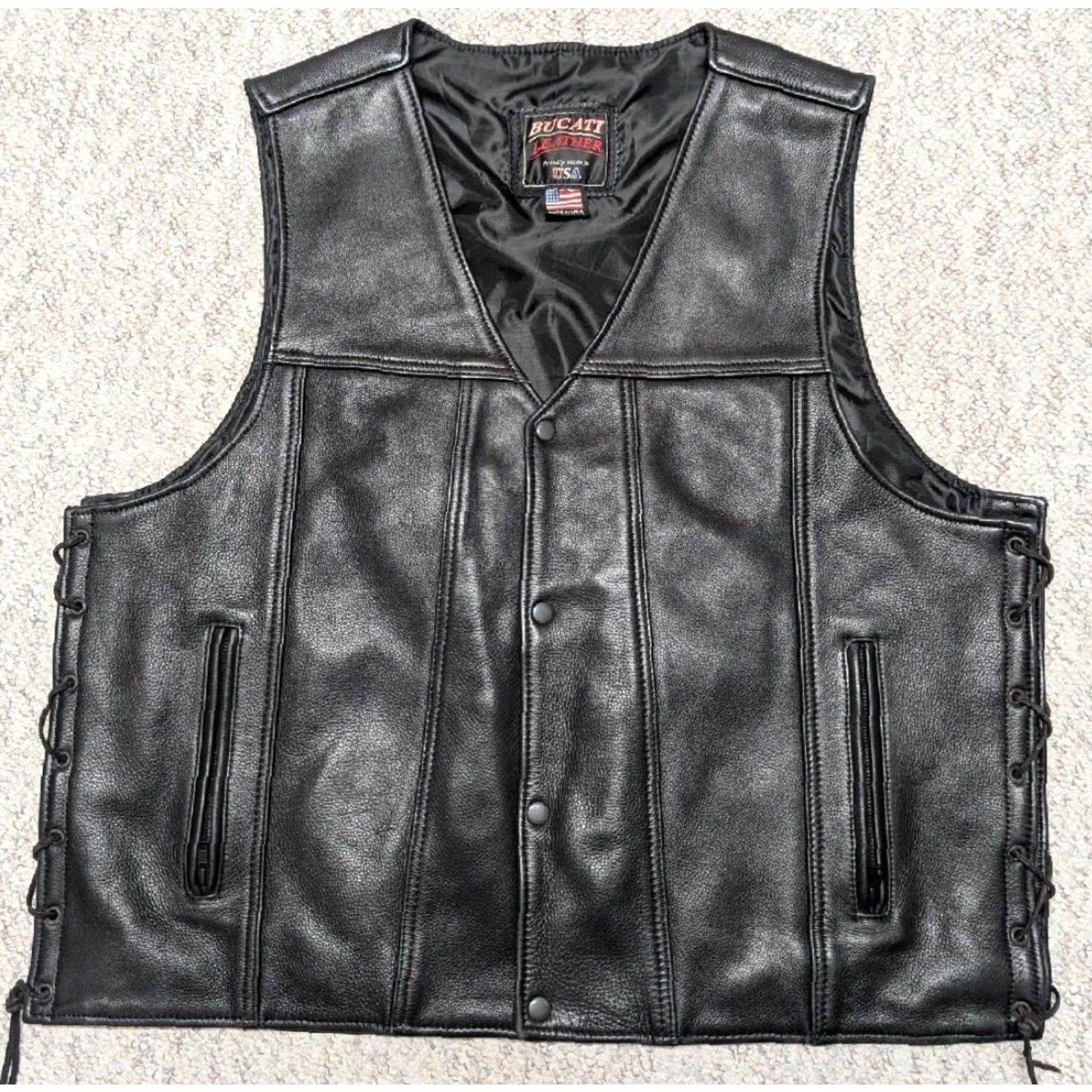 Vintage VINTAGE Bucati MOTORCYCLE vest shirt Mens 3XL Black gun conceal carry 50-52 Western snap Leather USA made Conceal Carry Vest Size US XXL / EU 58 / 5 - 3 Thumbnail