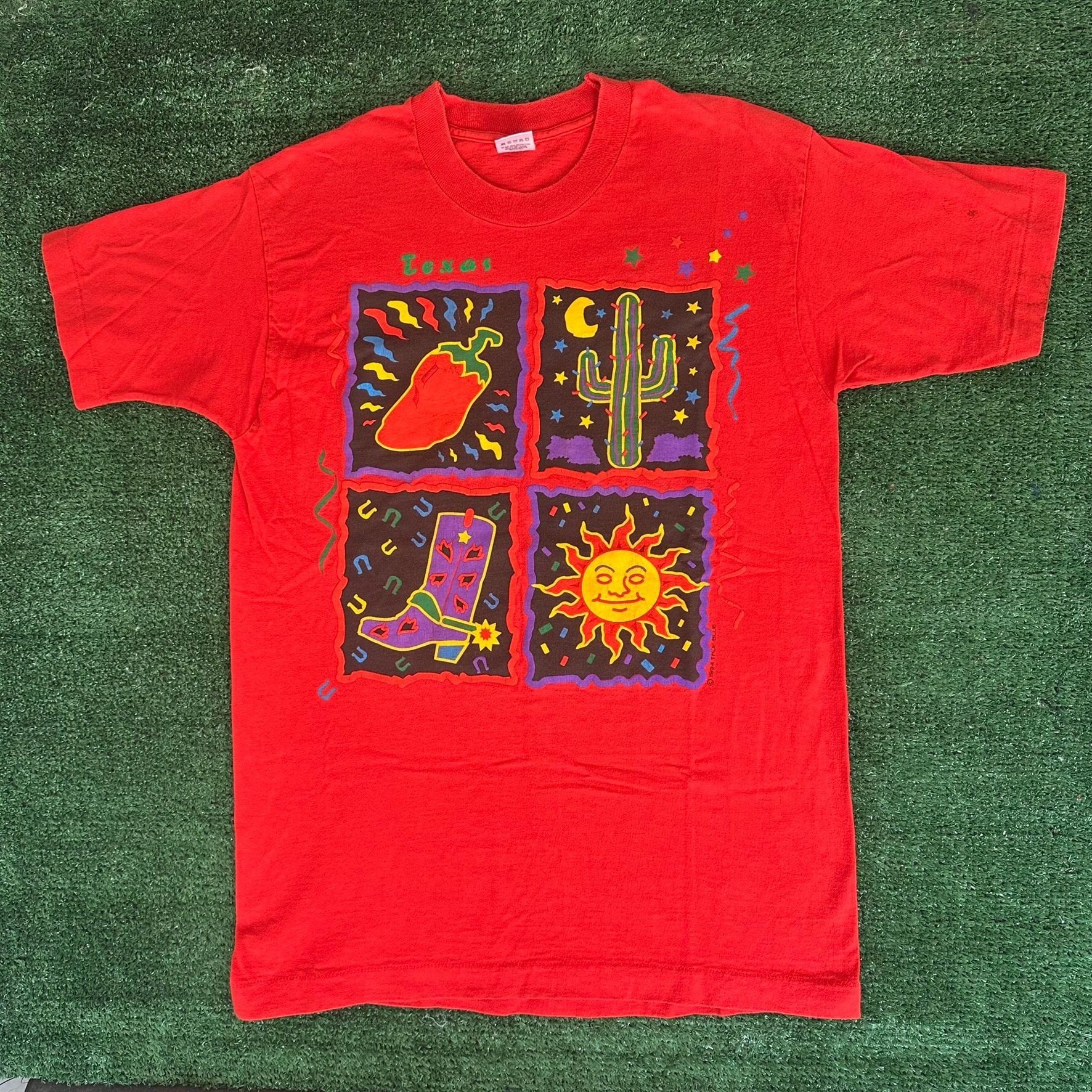 Fruit Of The Loom Vintage 90s Texas Pop Art T-Shirt Western Single Stitch Tour Size US M / EU 48-50 / 2 - 1 Thumbnail