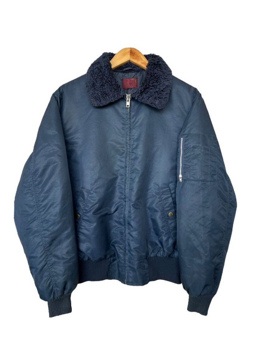 Vintage 80s Aviator Flight Zipper Navy Bomber Jacket