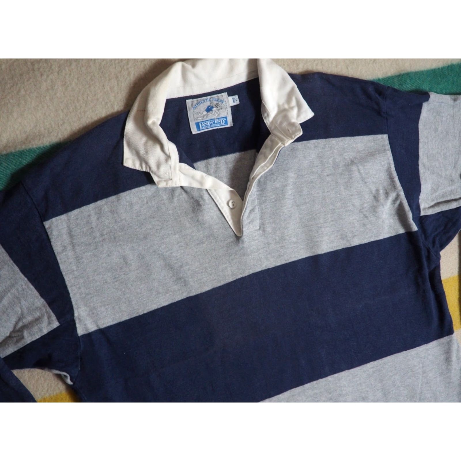 Lands' End VTG Lands End Rugby Polo Shirt L/S Shirt Men XL Blue Gray Striped Cotton 80s 90s Comfort Casual Size US XL / EU 56 / 4 - 3 Thumbnail
