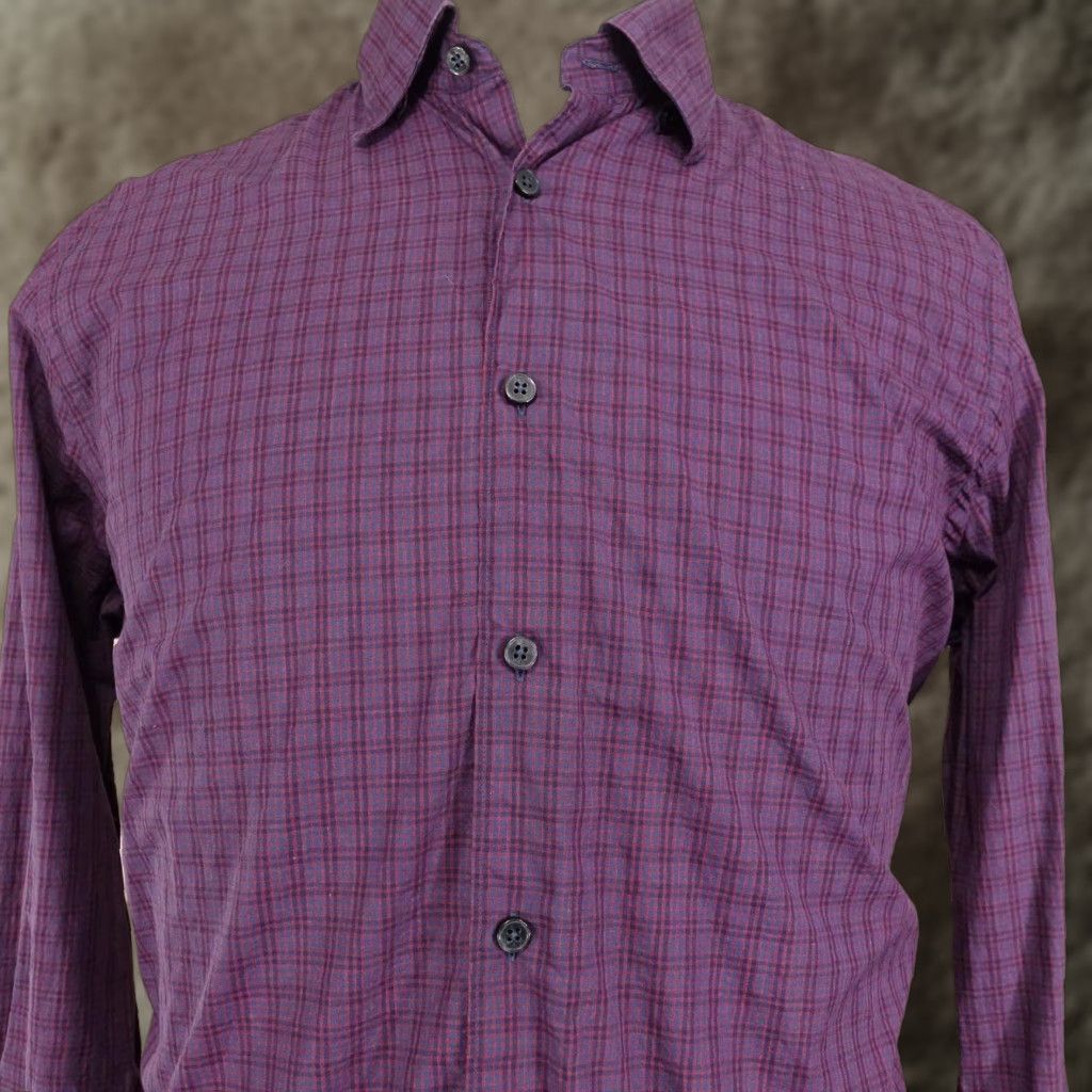 Saks Fifth Avenue Saks Fifth Avenue Shirt Mens Large Purple Plaid Cotton Button Front Long Sleeve Shirt Size US L / EU 52-54 / 3 - 1 Thumbnail
