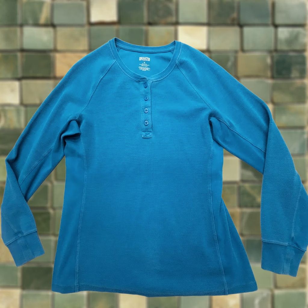 Vintage Duluth Thermal Henley Shirt Mens Medium Blue Slim Fitted Cotton Blend Knit Long Sleeve Button Pattern Solid Size US M / EU 48-50 / 2 - 1 Thumbnail