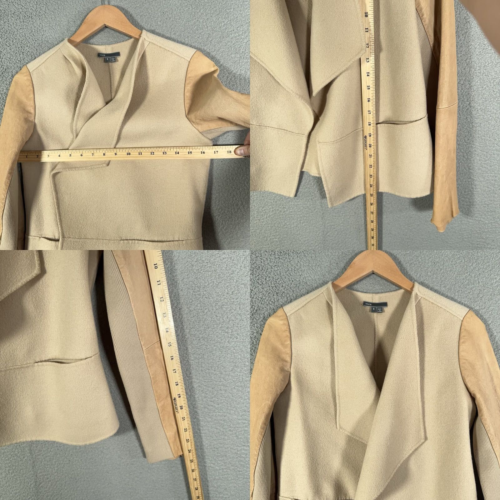 Vince Vince Womens Jacket Adult S Brown Wool Blend Lamb Leather Draped Coatigan Blazer Team: Vince Drape Neck Leather, Basic Designer Classy Open Front Size S / US 4 / IT 40 - 8 Thumbnail