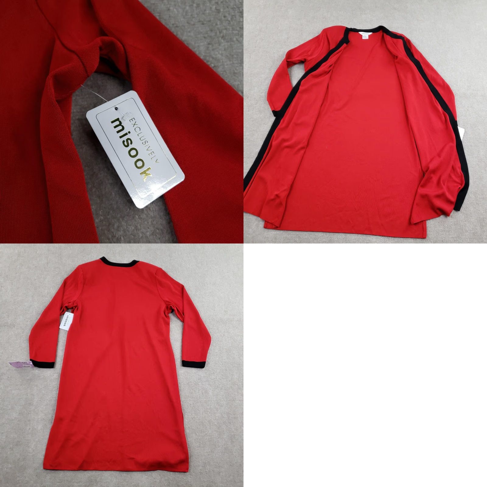 Vintage Misook Sweater Womens Large Red Black Long Open Front Cardigan Jacket Knit Size L / US 10 / IT 46 - 8 Thumbnail