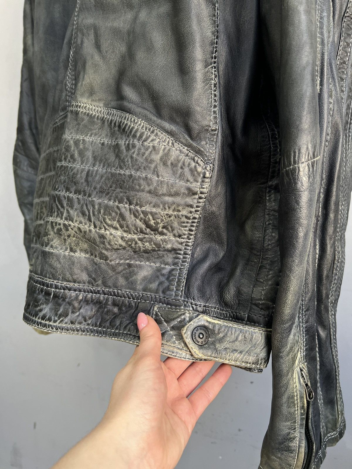 14th Addiction Washed leather racing zipper 14th addiction style jacket Size US XL / EU 56 / 4 - 11 Thumbnail