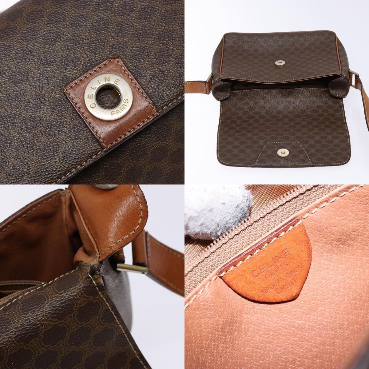 Celine CELINE Macadam Canvas Shoulder Bag Pvc Leather Brown Gold Size ONE SIZE - 11 Thumbnail