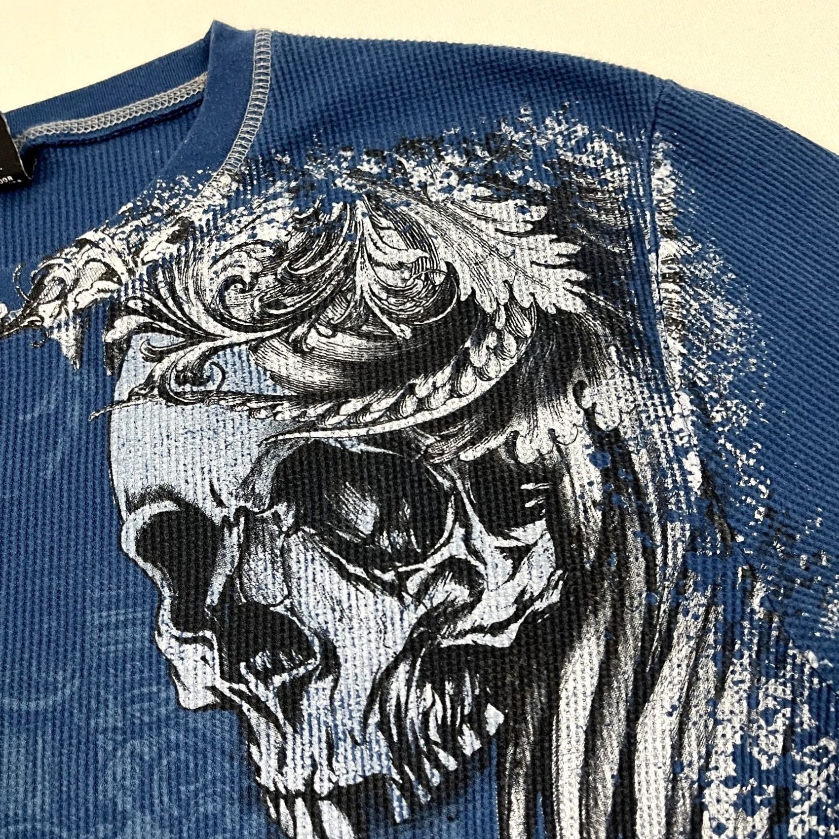 Vintage VINTAGE No Boundaries Shirt XL Blue Thermal Waffle Knit Skull Grunge VTG Men Long Sleeve Graphic Print 2000s Size US XL / EU 56 / 4 - 3 Thumbnail