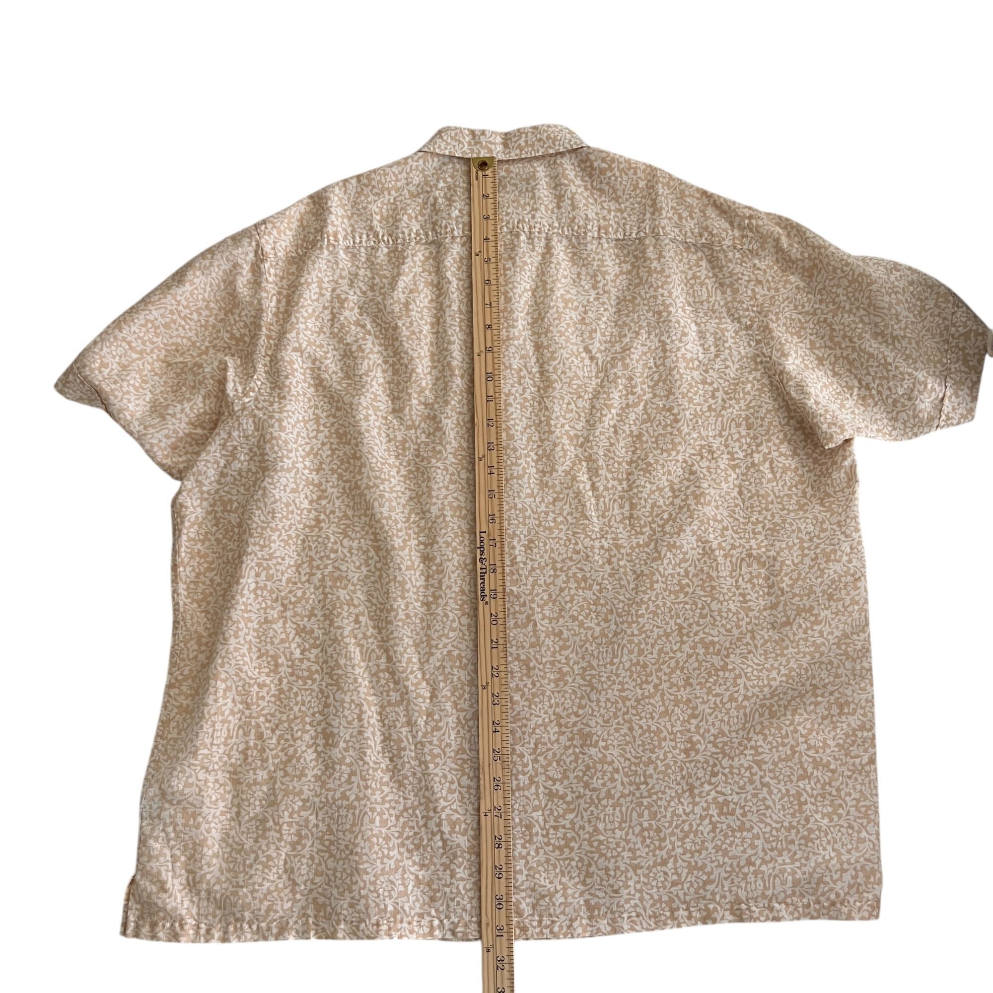 Tasso Elba Tasso Elba Mens XXL Short Sleeve Beige Floral Linen Cotton B Size US XXL / EU 58 / 5 - 7 Thumbnail