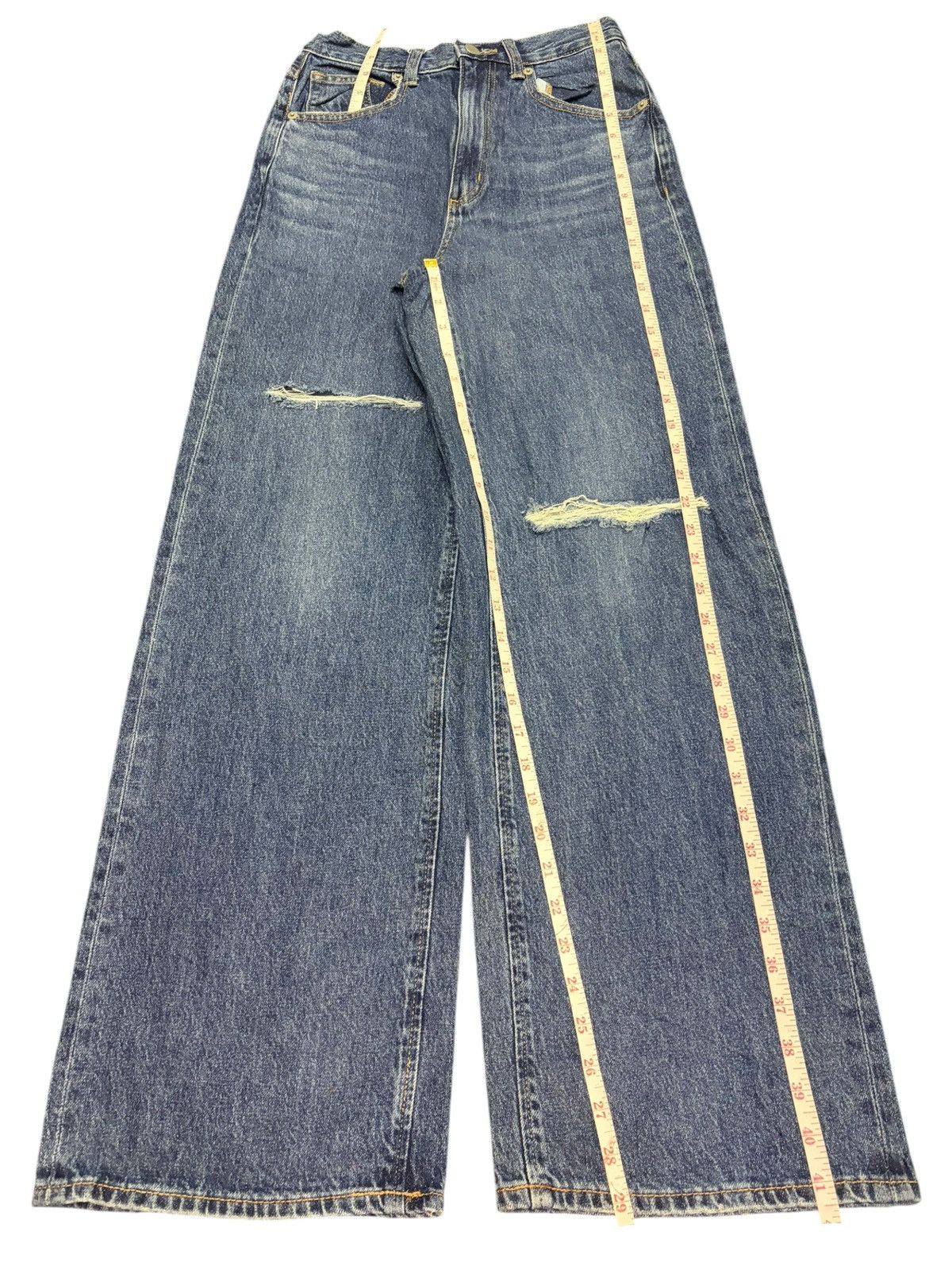 GU Vintage Gu Distressed Ultra Wide Blue Wash Baggy Jeans Size 25" / US 0 / IT 36 - 7 Thumbnail
