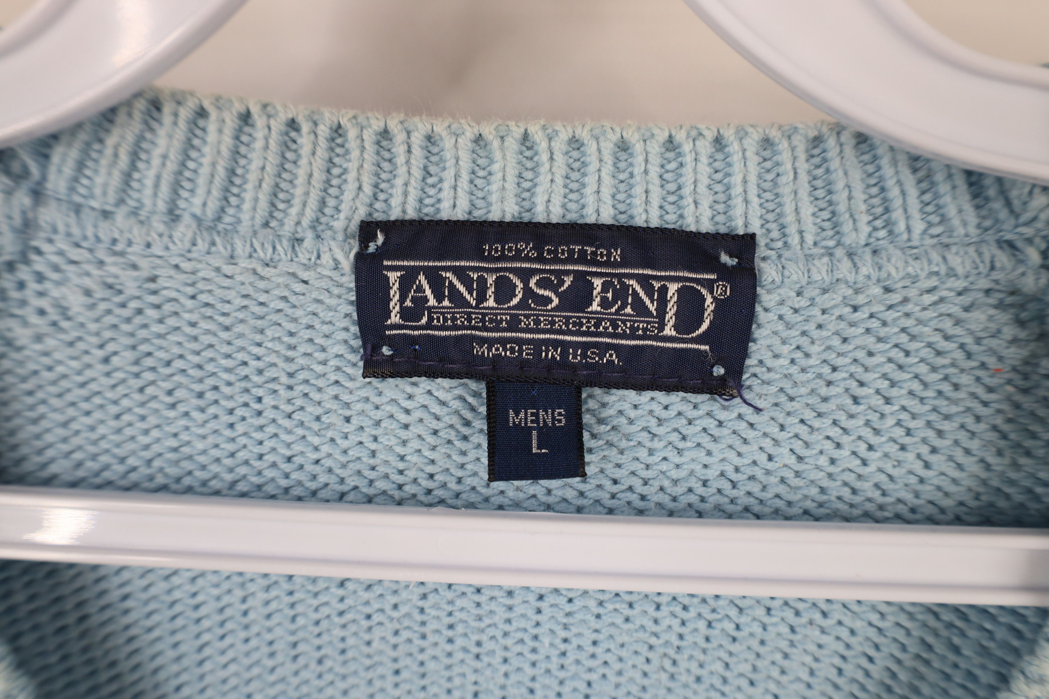 Lands' End × Vintage Vintage 90s Lands End Cotton Knit Sweater Carolina Blue USA Size US L / EU 52-54 / 3 - 6 Thumbnail
