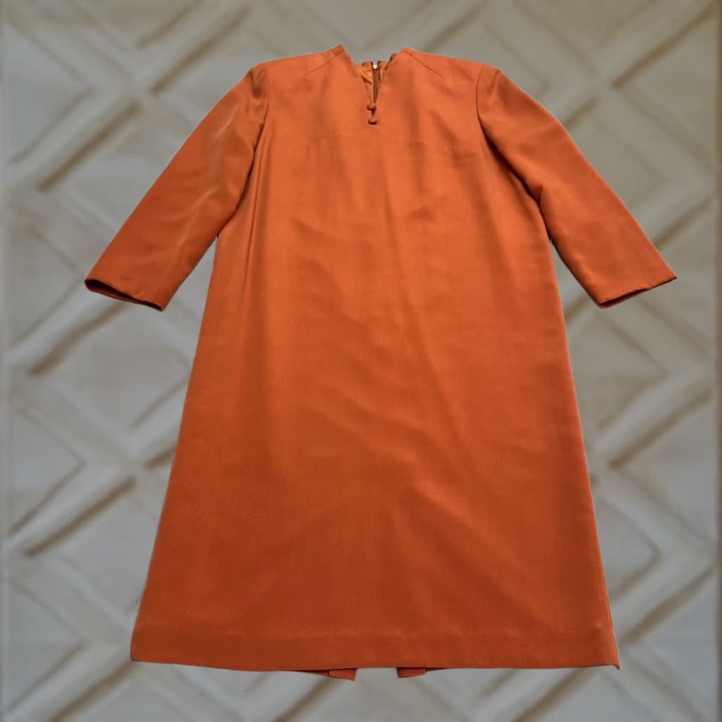 Vintage VINTAGE Shomi Silk Midi Shift Dress Womens 10 Orange Long Sleeve V-Neck NWOT Size L / US 10 / IT 46 - 1 Thumbnail