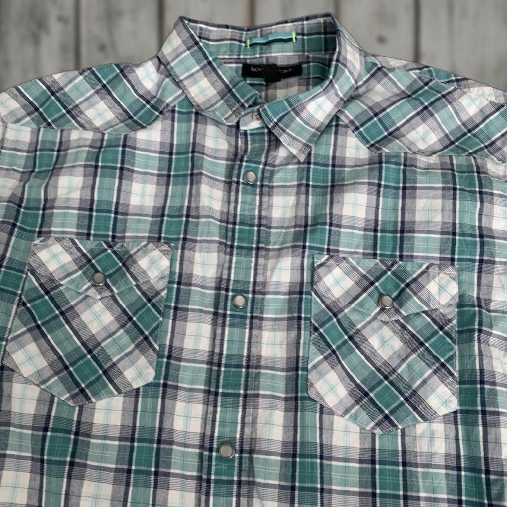 Banana Republic Banana Republic Shirt Mens 2XLT Tall Pearl Snap Green Plaid Western Yoke Size US XXL / EU 58 / 5 - 1 Thumbnail