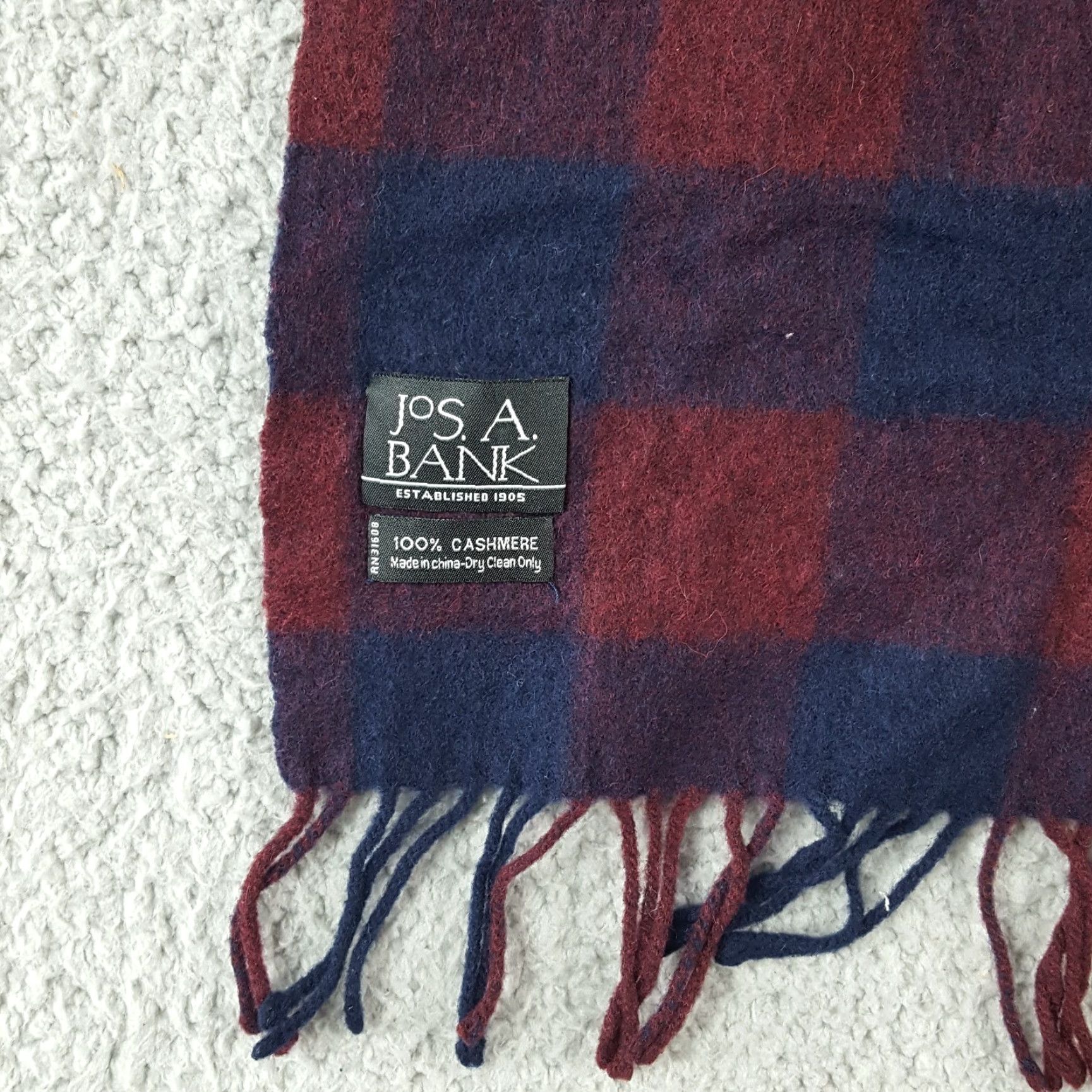 Jos. A. Bank VINTAGE Jos A. Bank Cashmere Scarf Men Winter Red Plaid Fringe 11x52" Size ONE SIZE - 2 Thumbnail