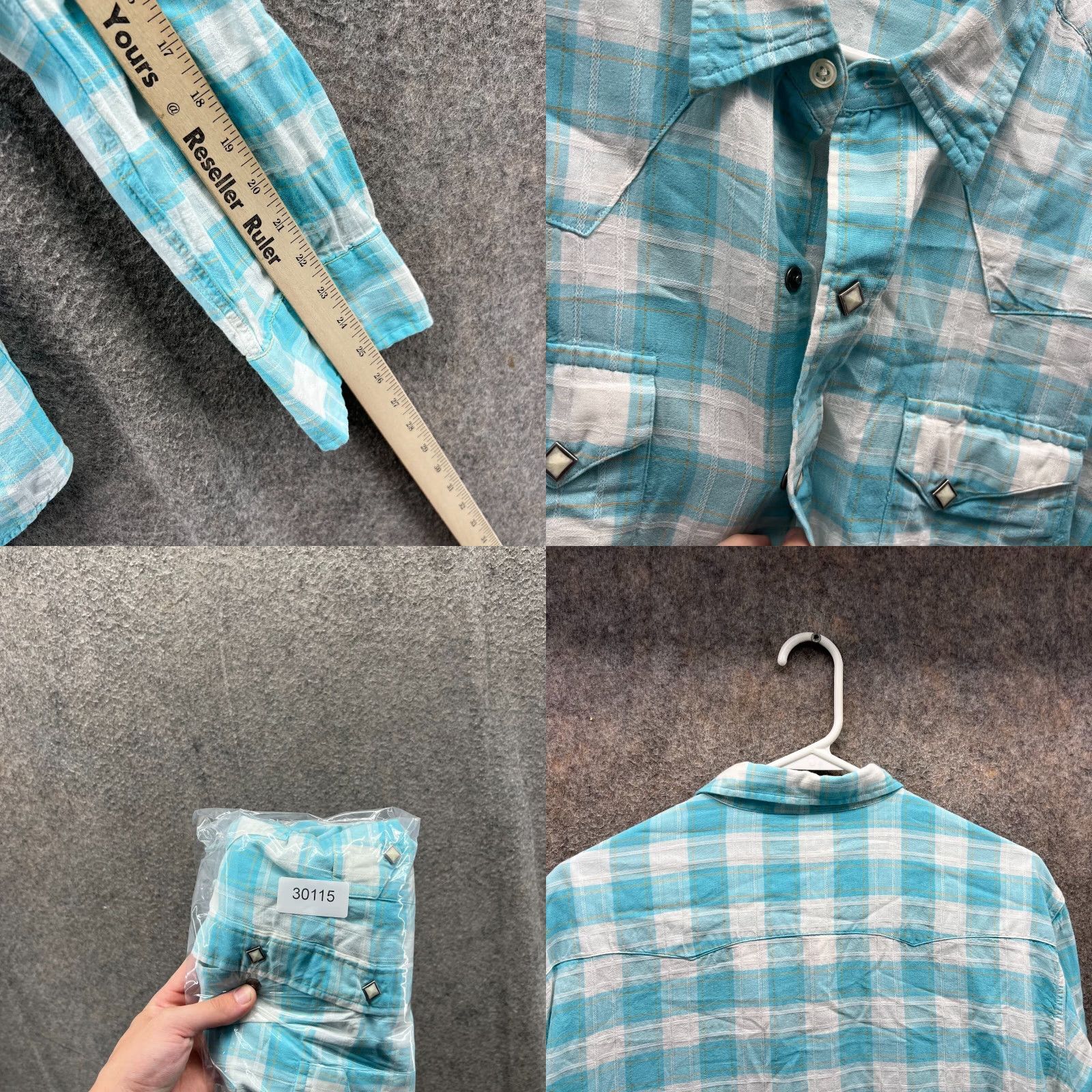 Polo Ralph Lauren VINTAGE Polo Ralph Lauren Shirt Mens Large Blue Pearl Snap Check Western Cowboy Linen Size US L / EU 52-54 / 3 - 8 Thumbnail